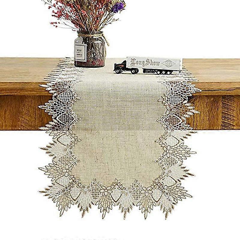 90cm table runner modern lace embroidered TV cabinet dustproof table decoration table runner(Milky)