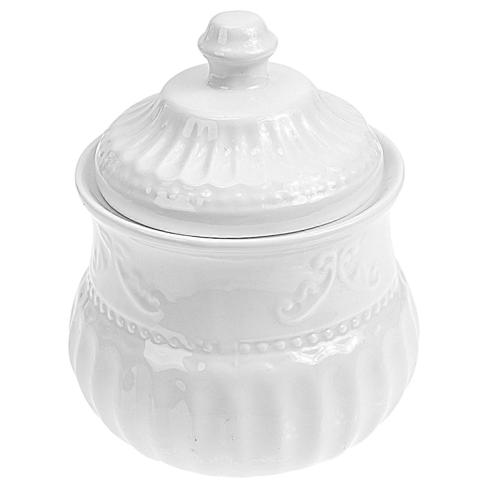 Ceramic Sugar Cube Jar Embossed Coffee Sugar Pot for Home
