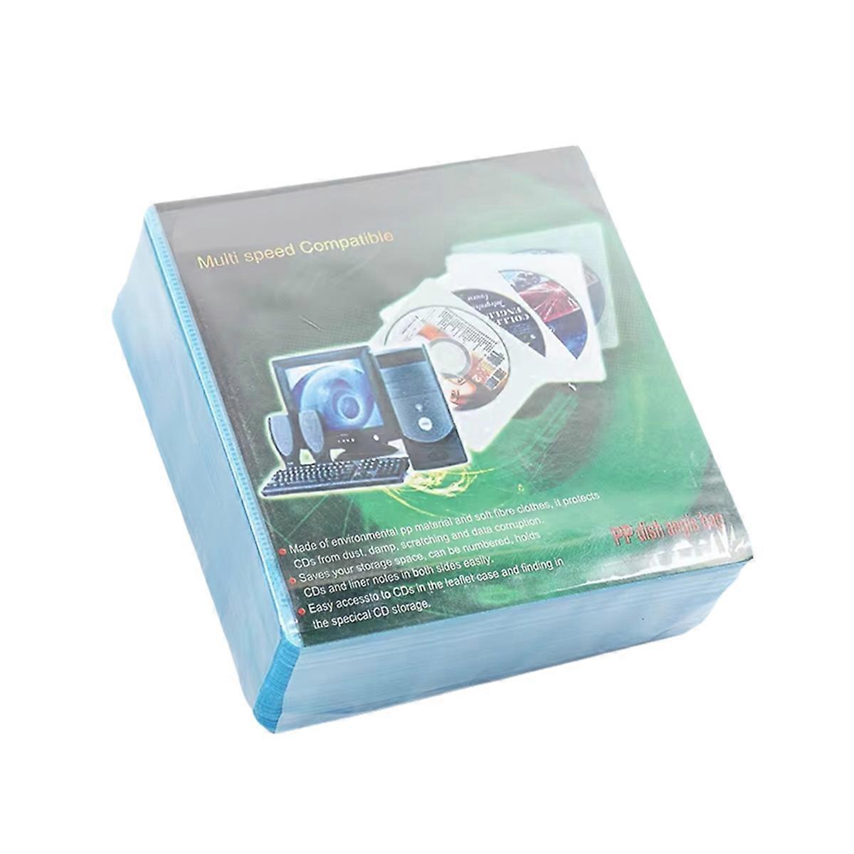 100 Pcs Dual-Sided CD/DVD Collection Set Scratch- Dust-Proof Storage Colorful CD Slot Bag Blue