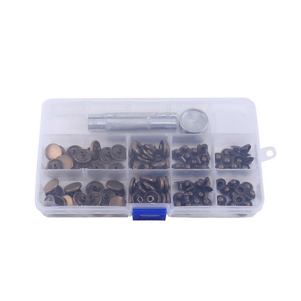 30 Sets 15mm Antique Brass Snap Fasteners Popper Press Stud Button   Fixing Tool Kit