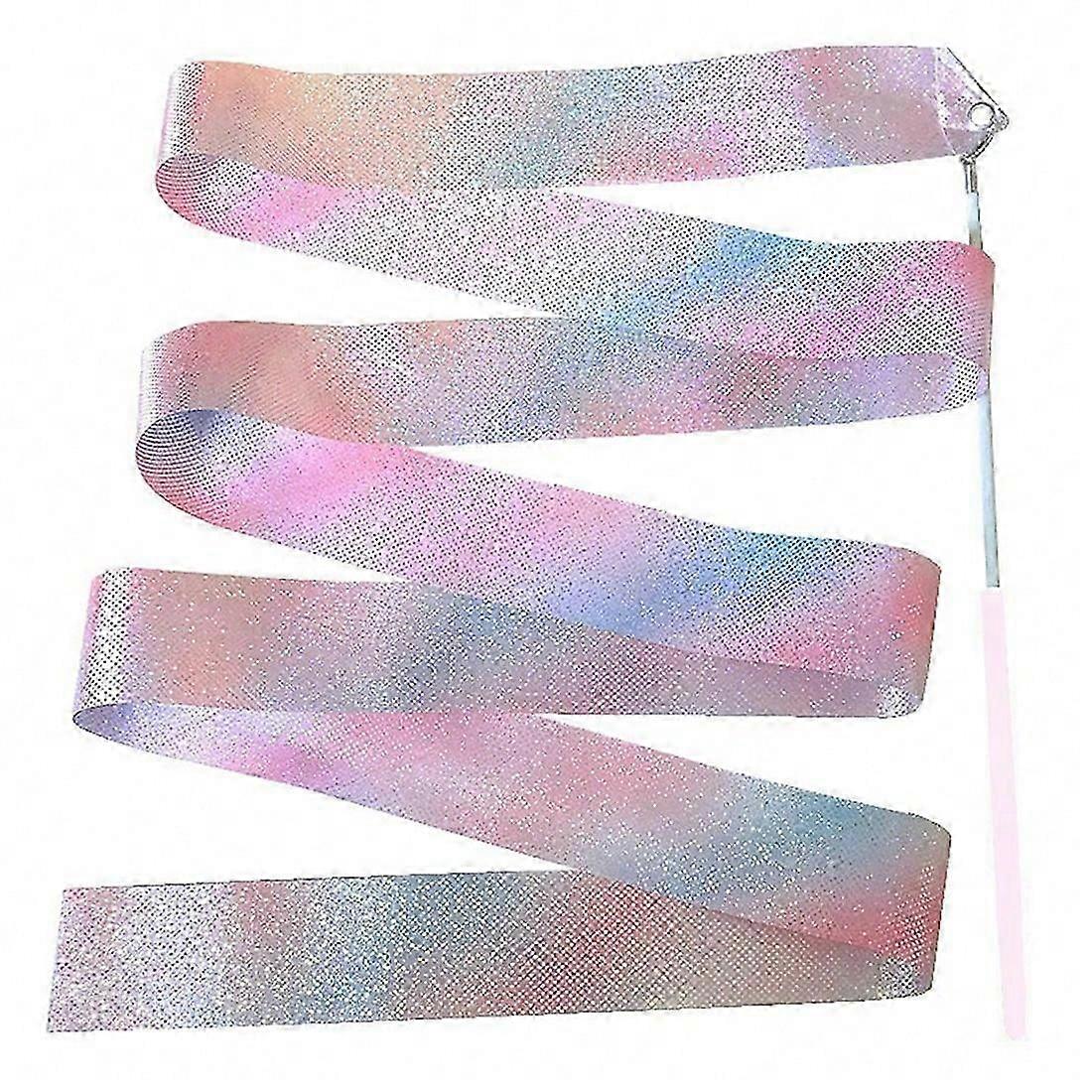 2M Flashing Star Gym Ribbons Dance Ribbon Rhythmic Art Ballet Streamer Twirling Rod Rainbow Stick