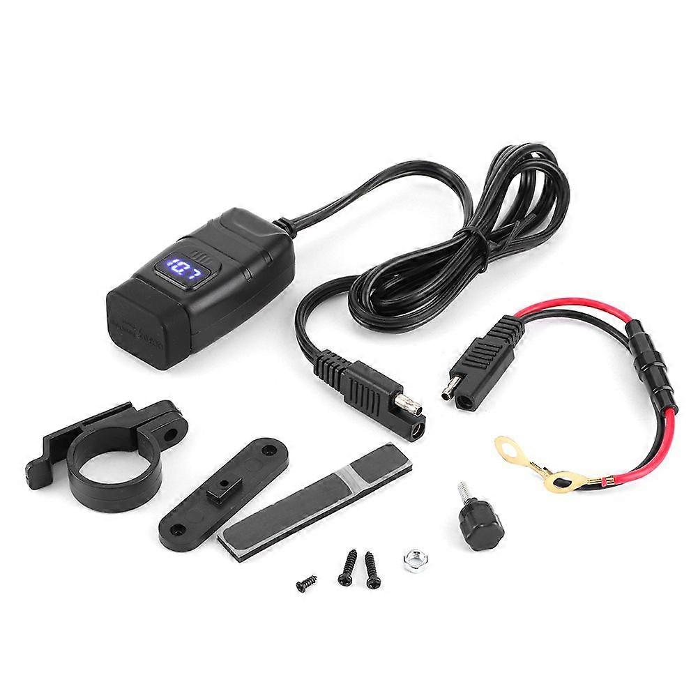Waterproof Square Head Dual USB Phone Fast Charging QC3.0 Off Switch LED Digital Display VoltmeterBlue