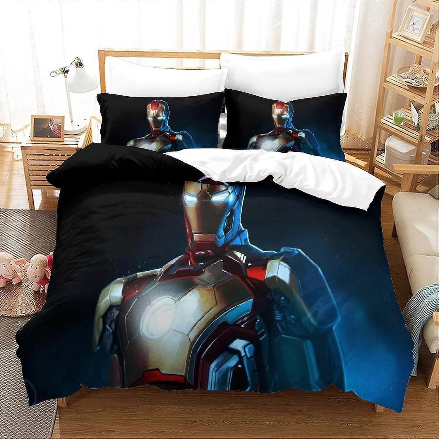 AM1272 Duvet Cover Set Iron Man Bedding Set Movie Poster Bedspread Microfiber Bedding Cover Set Comforter Cover Double200x200cm