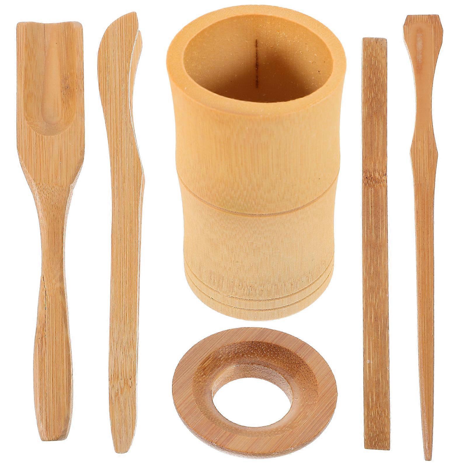 Bamboo Tea Ceremony Accessories 6Pcs Tea Set Includes Storage Bucket
