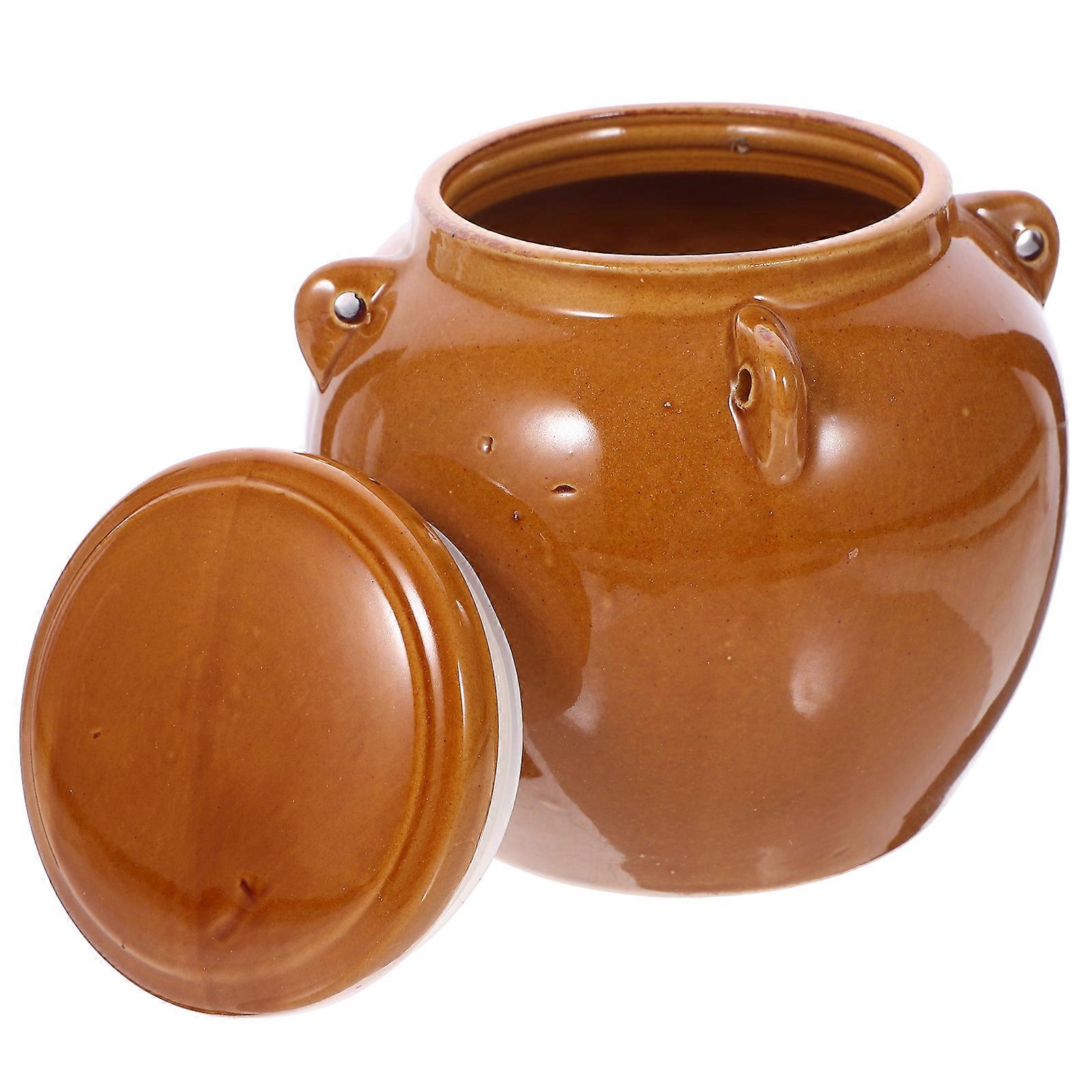 Brown Ceramic Honey Jar for Storage 4Pcs Vintage Kitchen Storage Jar