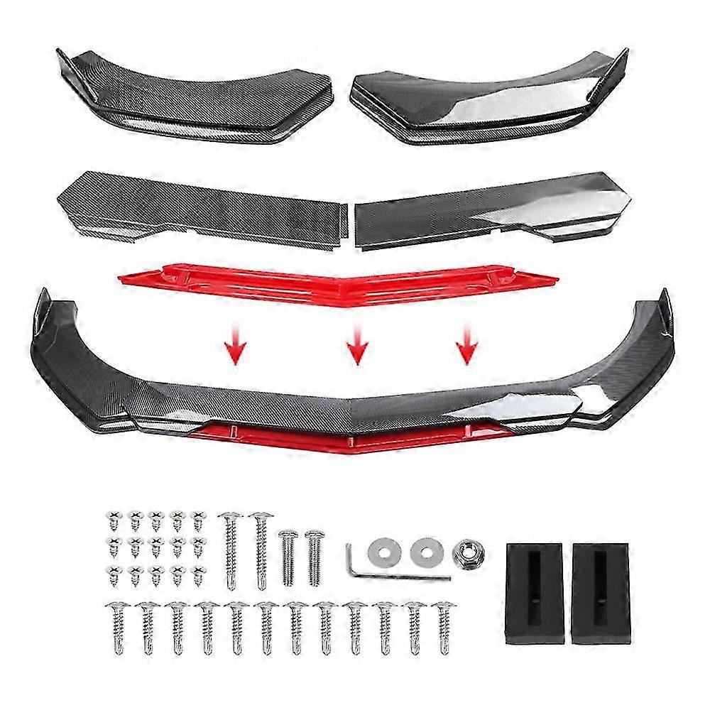 Sharp Gloss Black Red Tongue Front Bumper Lip Chin Spoiler Splitter Diffuser Body Kit Trim Air Dam Protector Universal Most Car