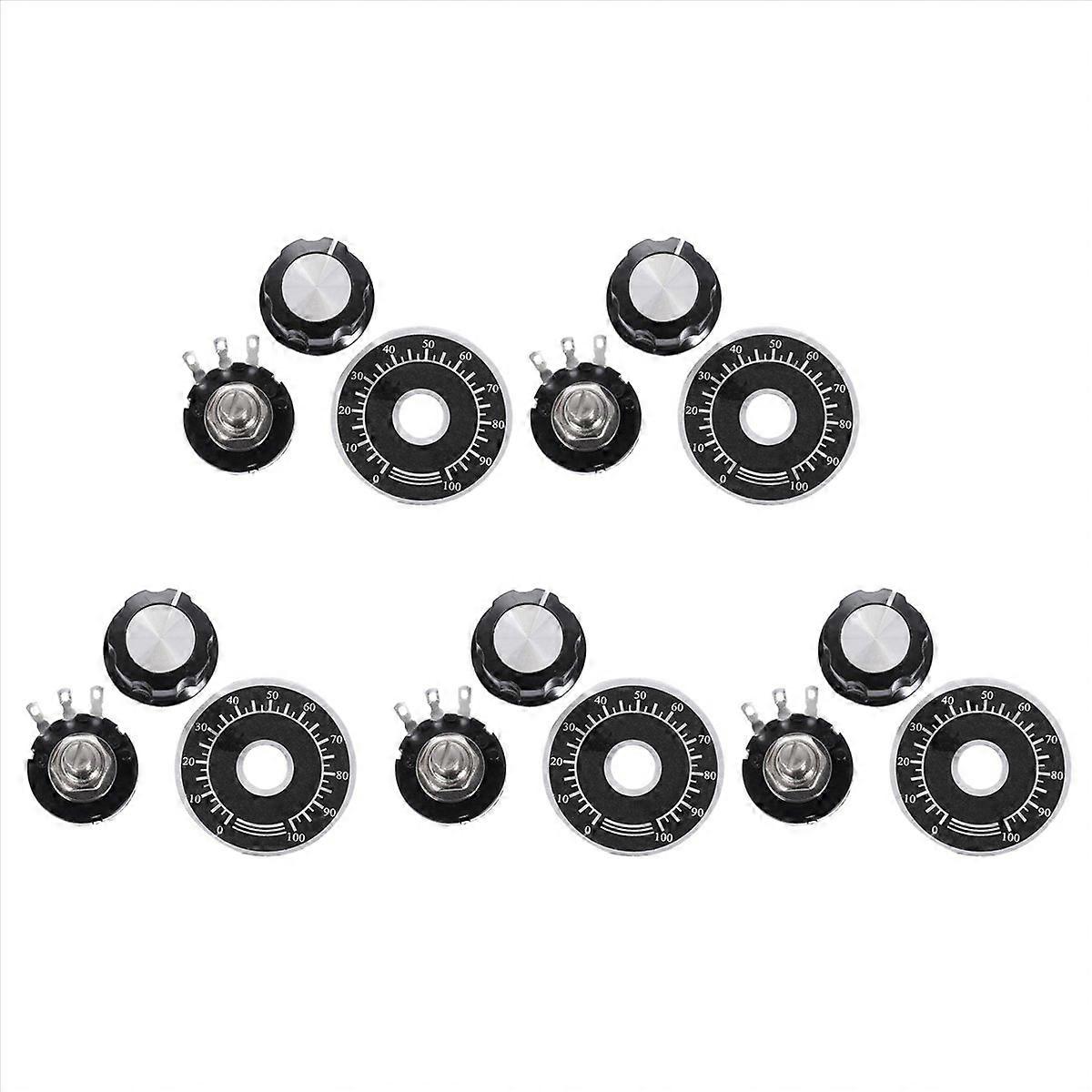 5X Rotary Taper Carbon Potentiometer with Diameter with Knob, RV24YN 20S B502 5K Ohm