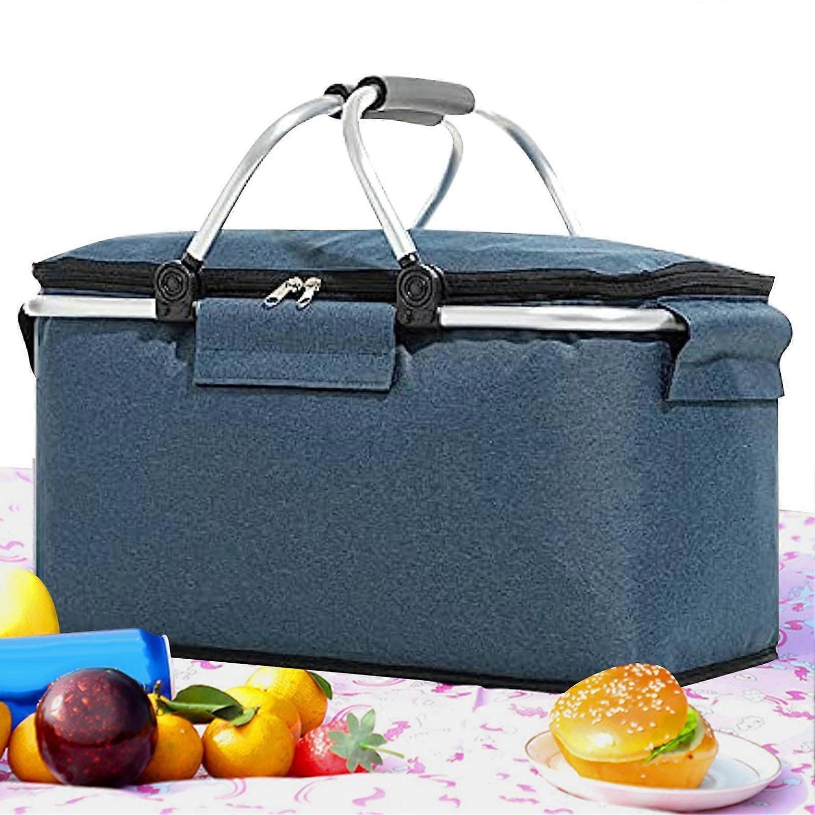 Insulated Cooler Bag 26L Folding Picnic Basket With Handle Portable Large Shopping Basket For Camping BBQ Family Travel
