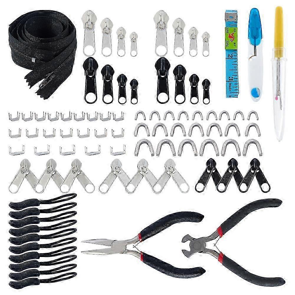 120pcs Zipper Repair Zipper Replacement Nylon Coil Zippers with Zipper Install Pliers Tool and Zipper Extension 25-26s