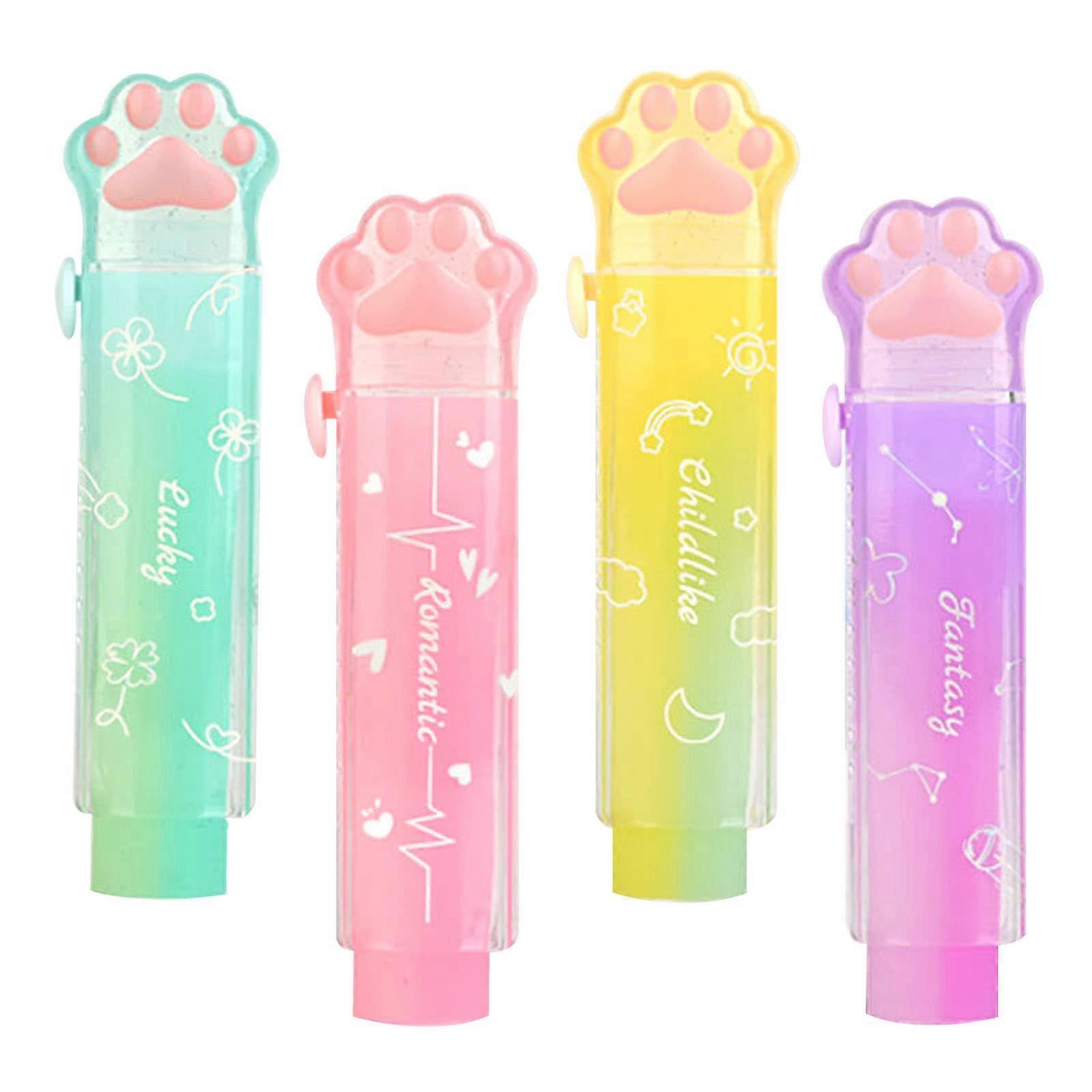 ZENGO Cat Paw Erasers,4 Pcs Rainbow Color Cute Erasers Retractable Kawaii Eraser for Kids,Rubber Push-Pull Eraser
