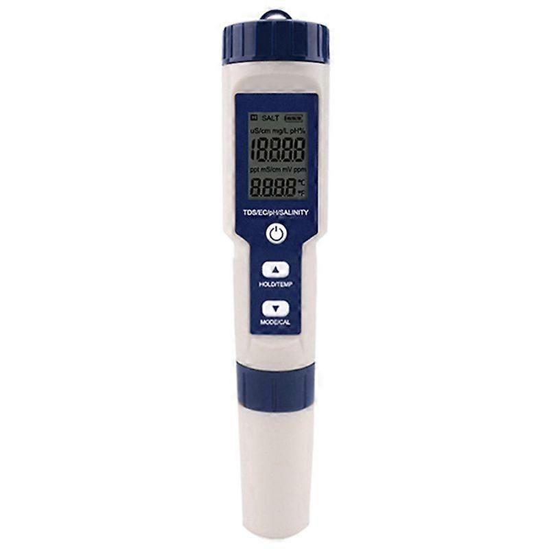 5 in 1 TDS/EC/PH/Salinity/Temperature Meter Digital Water Quality Monitor Tester for Pools, Drinking Water, Aquariums