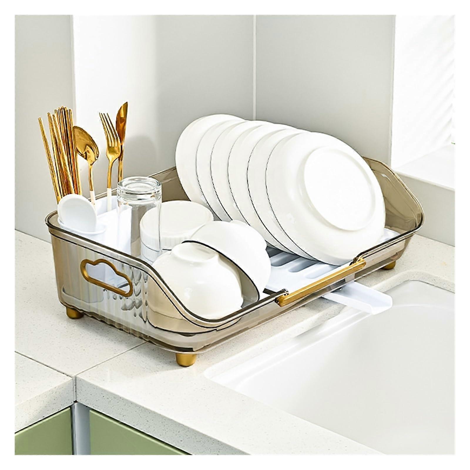 Transparent Gray Dish Drainer Rack Countertop Kitchen Drainage Organizer SpaceSaving Dish Drying Rack For Sink