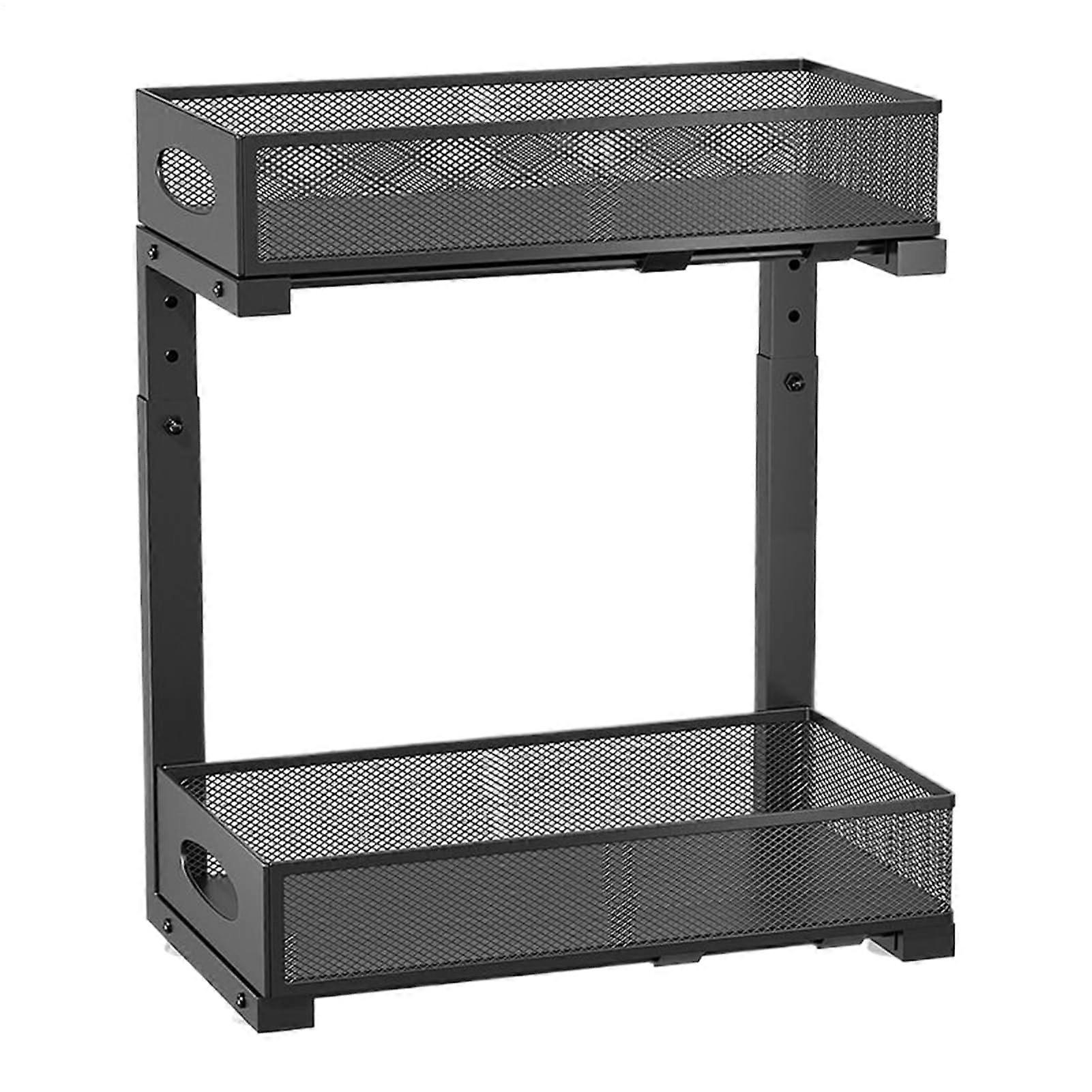 Under Cabinet Organizer 2Tier PullOut Sink Shelf Height Adjustable Black For Laundry Detergent Paper Towels Toiletries