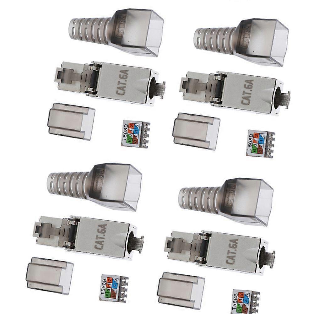 4x RJ45 Shielded Connector Ethernet Cable Connector For Cat6A Crimp Connector
