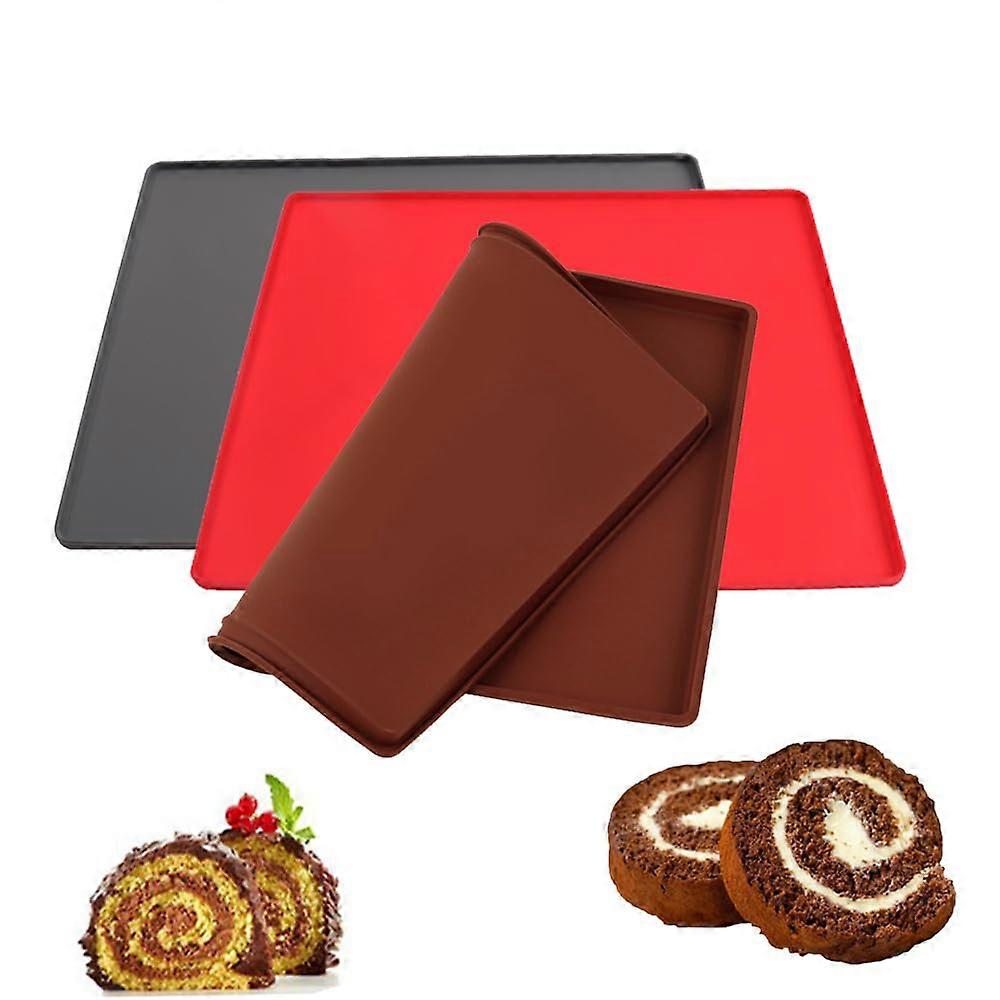 3 Pieces Silicone Baking Tray Rolling Mat Rectangular 30 X 40 Cm Brown Grey Red