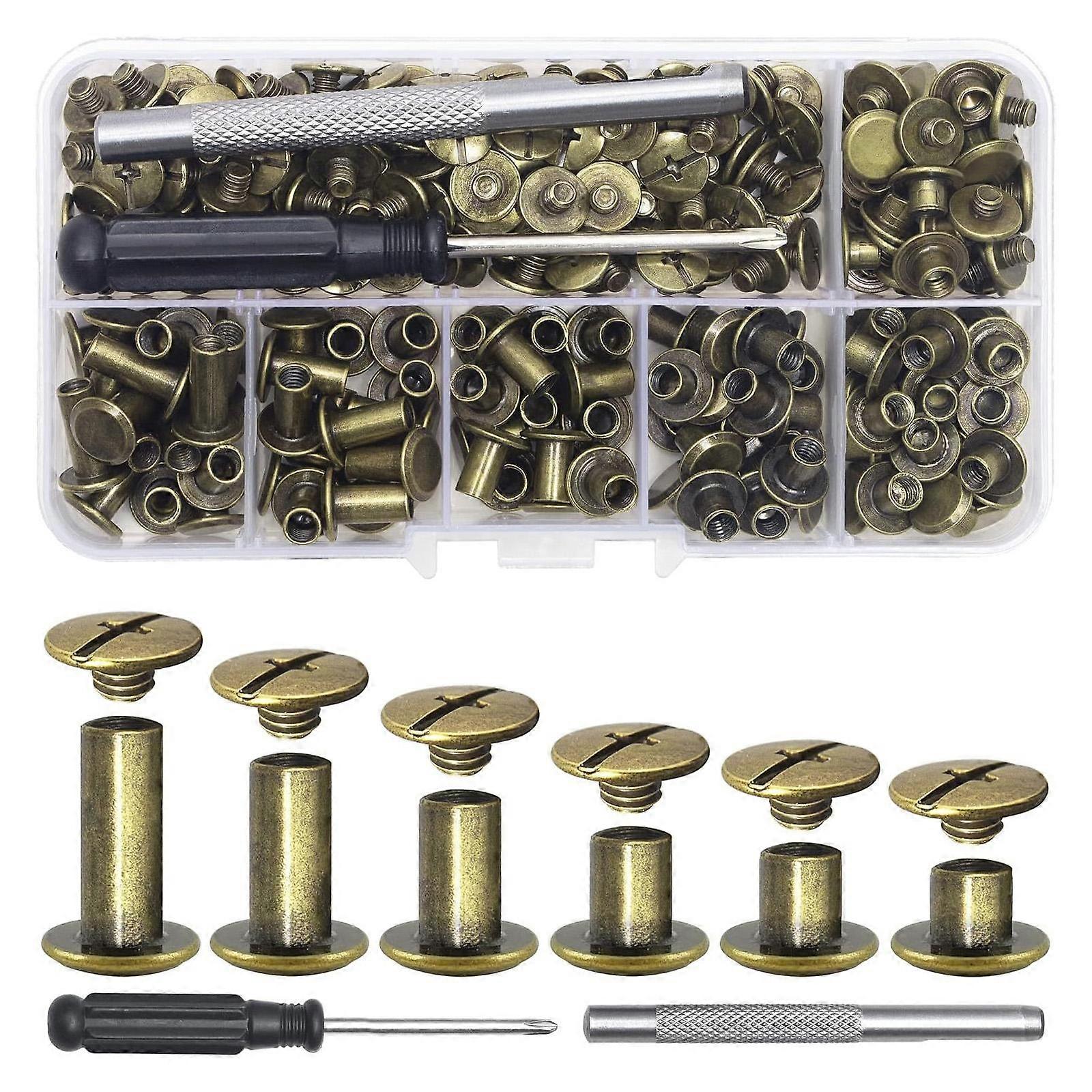 110Pcs Chicago Binding Screws Set Book Binding Rivets Crossed Head Chicago Button Screws for Leather Belt Bookbinding