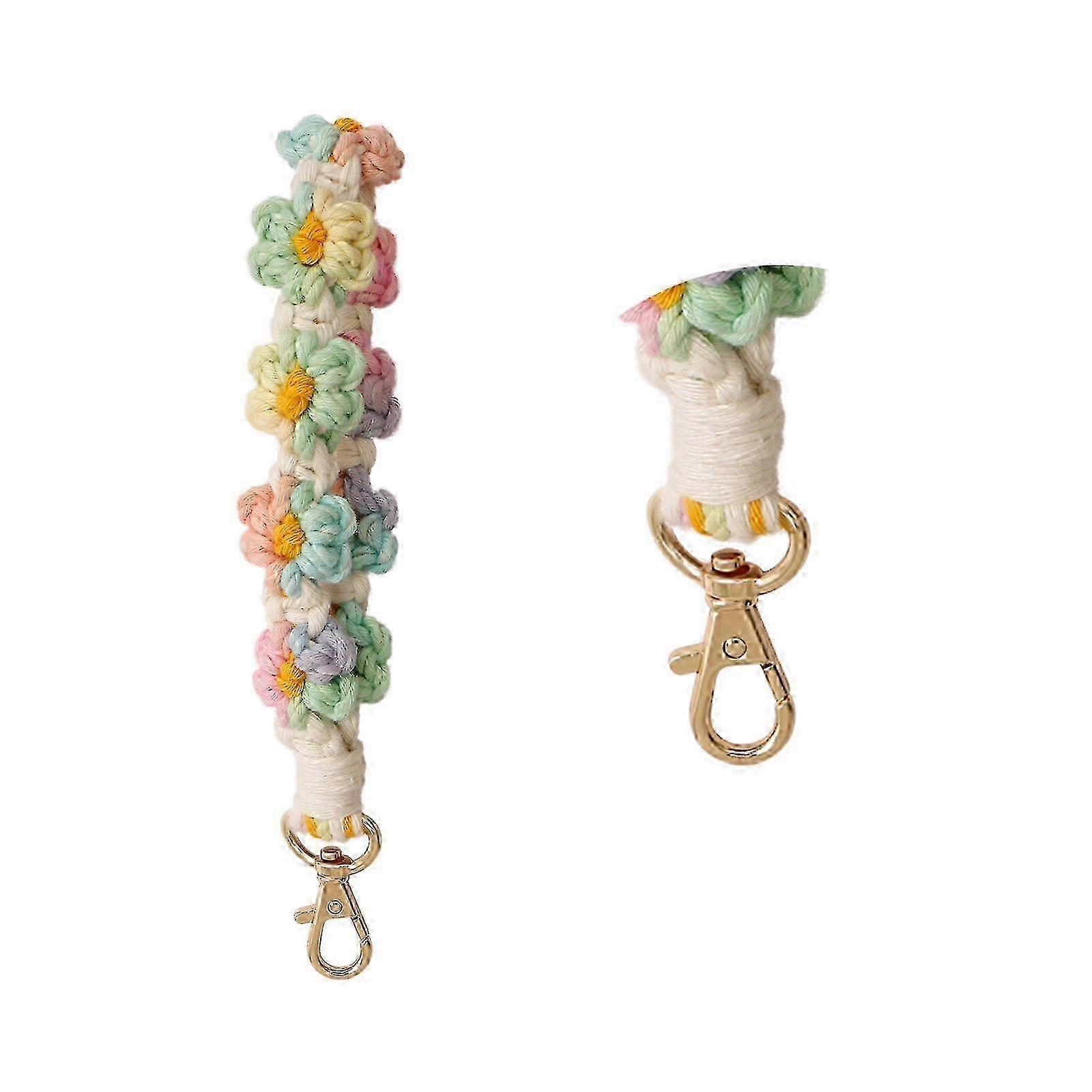 Macrame Keychain Handmade Wristlet Keychain Wrist Lanyard for Keys Cute flower keychain Key Chain for Women