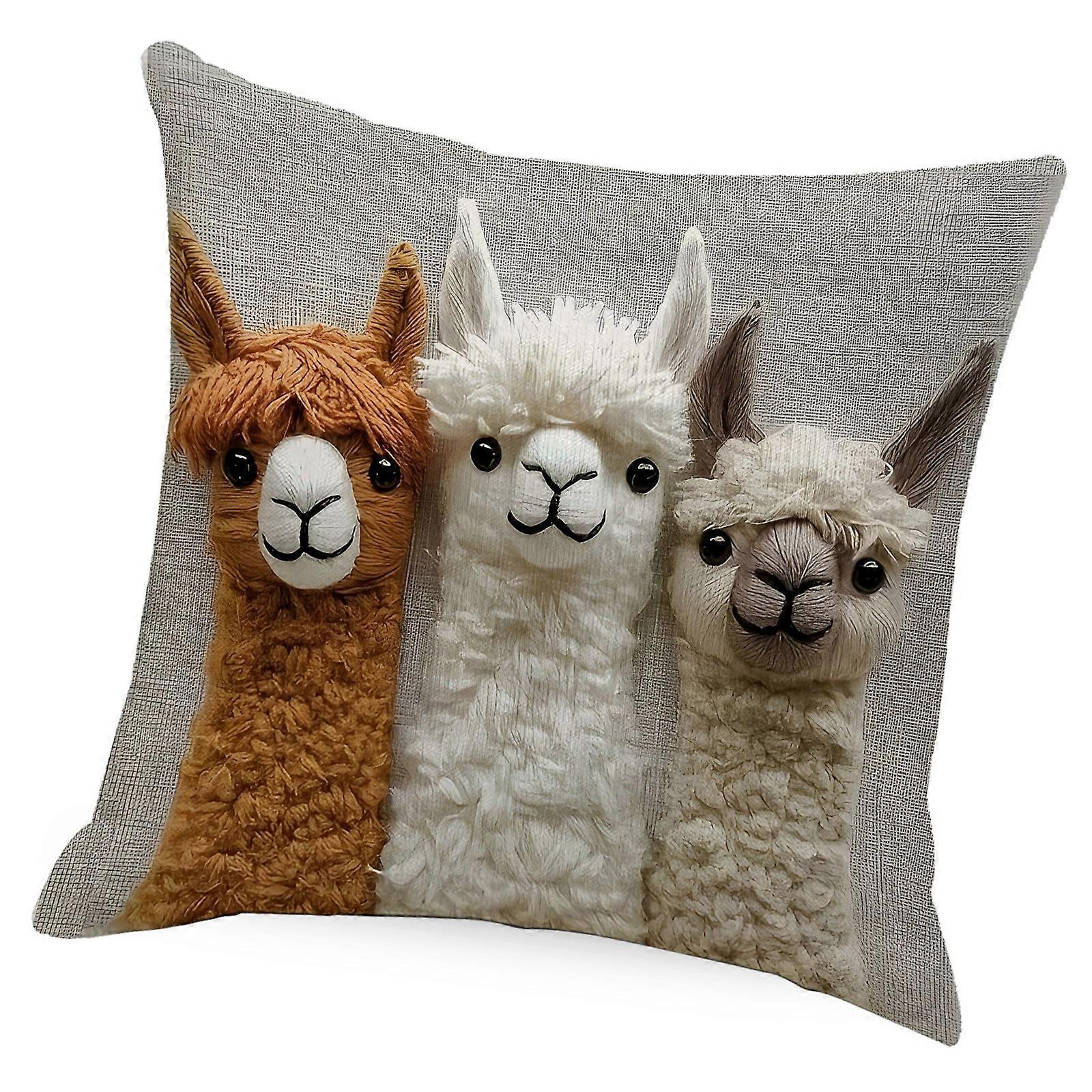Elegant Alpacas Printe Pillowcase Natural Linen Materials Machine Washable Decorative Accent for Sofa Bed Multicolor