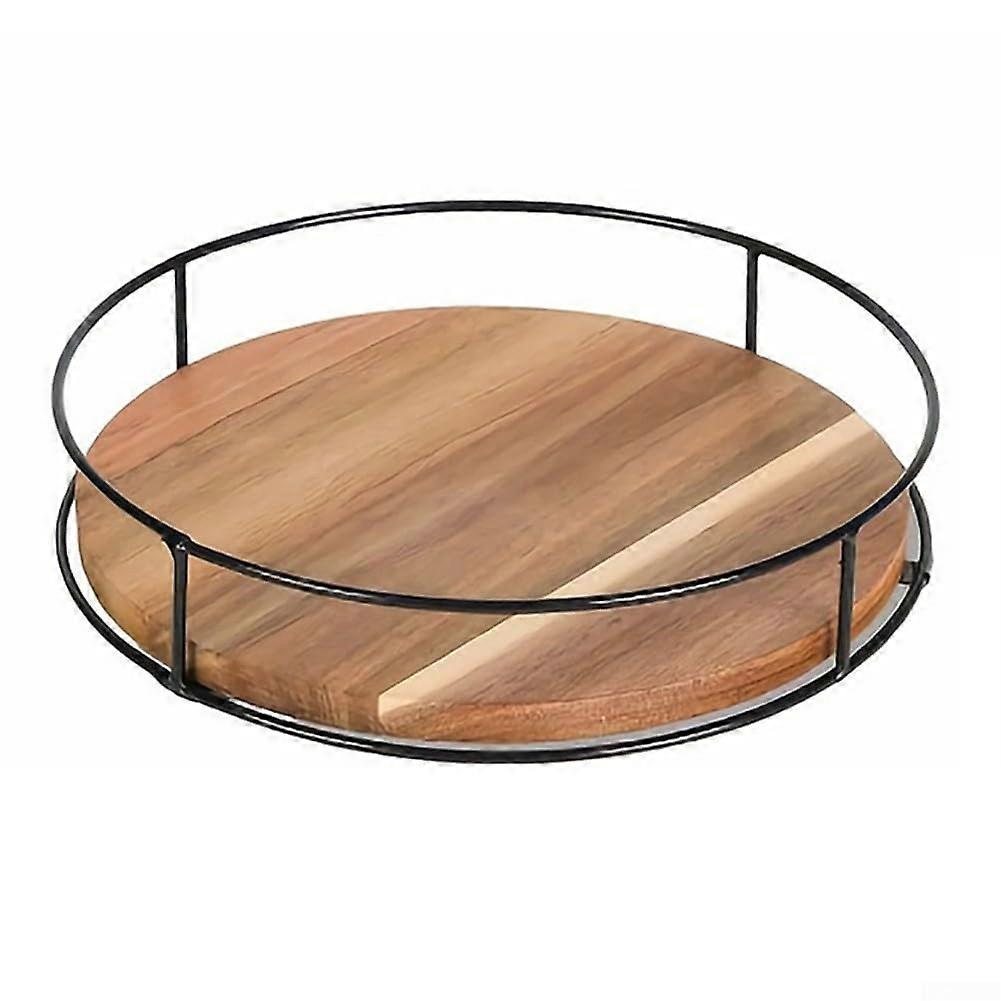 Wooden Lazy Susan Turntable 23cm Round Rotating Spice Rack for Kitchen Countertop Storage