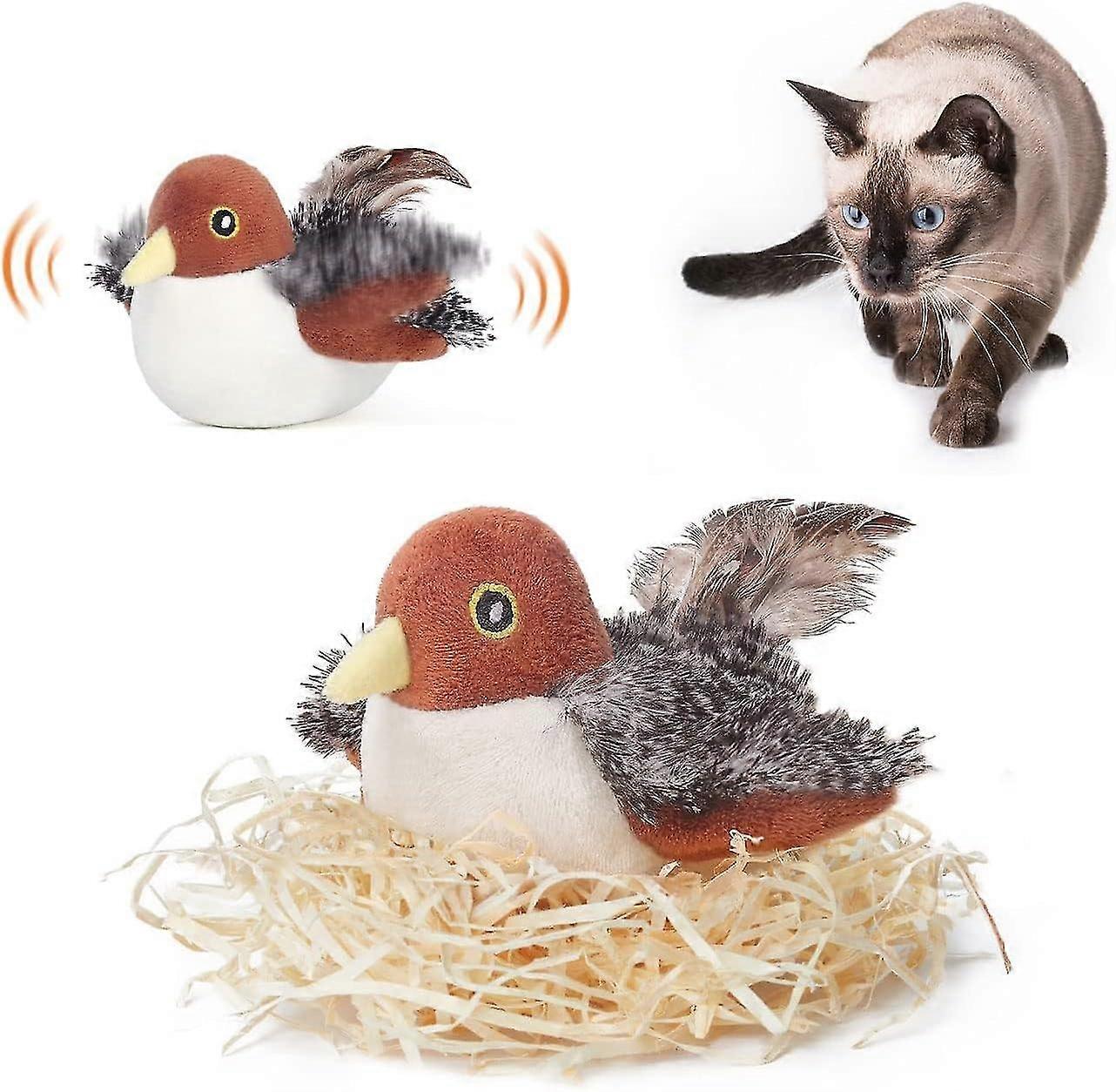 Potaroma Cat Toys Rechargeable Flapping Bird Sparrow, Lifelike Chirp Tweet, Touch Activated Kitten Toy Interactive Cat Exercise Toys for All Breeds