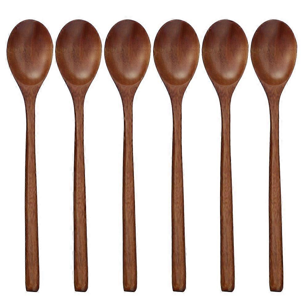 Wooden Spoons Set of 6, 9 Inch Long Handle Japanese Style Soup Spoons for Eating and Stirring