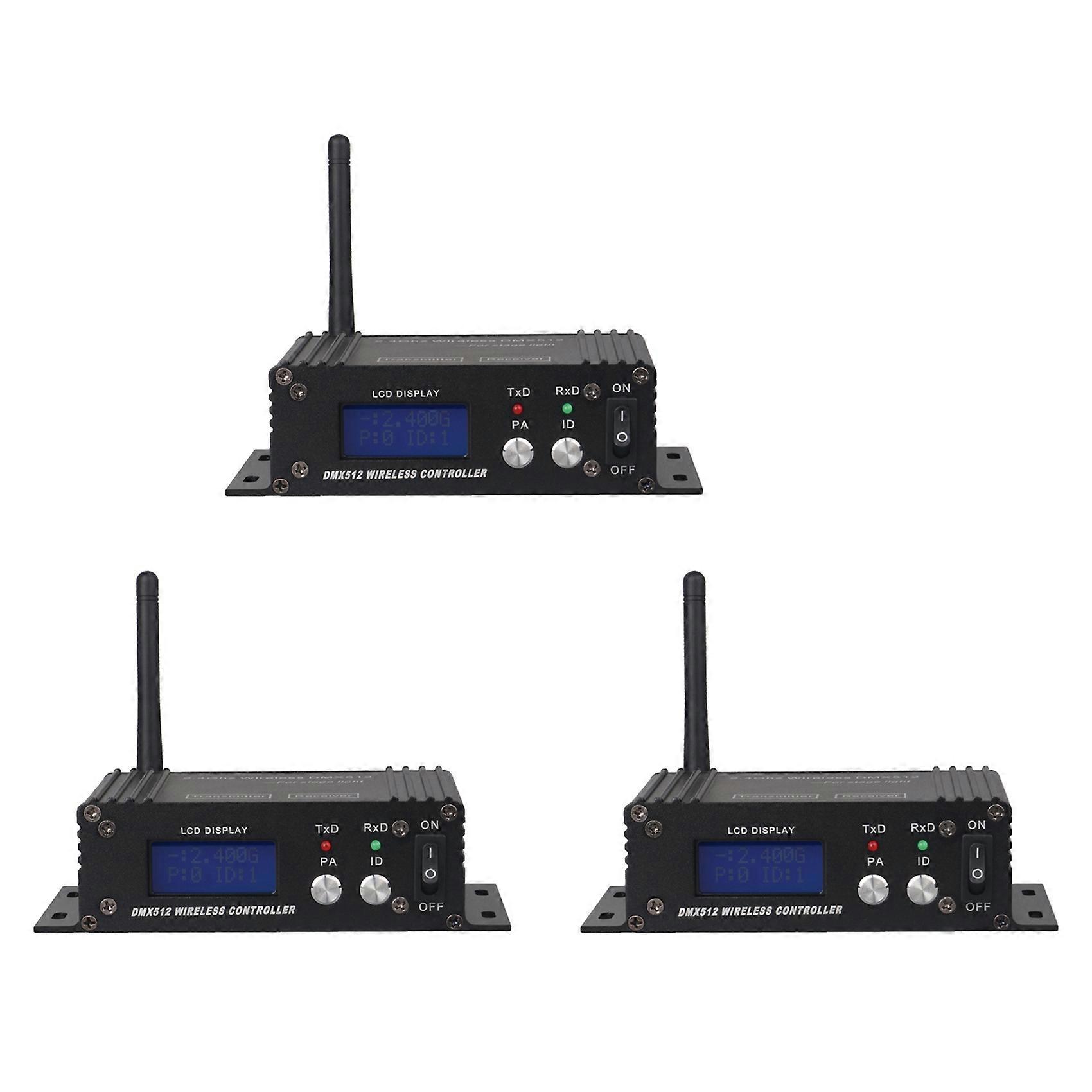 3X DMX 512 Wireless Controller Receiver Transmitter LCD Display Power Adjustable EU Plug