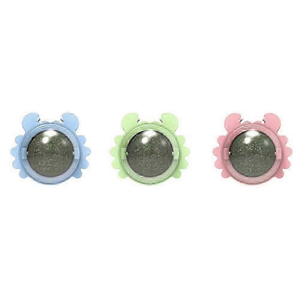 3PCS Catnip Wall Ball Cat Toys Edible Cat Licking Toy Cat Chew Toy Teeth Cleaning Cat Bite Toy Rotatable Indoor Cat Toy jn