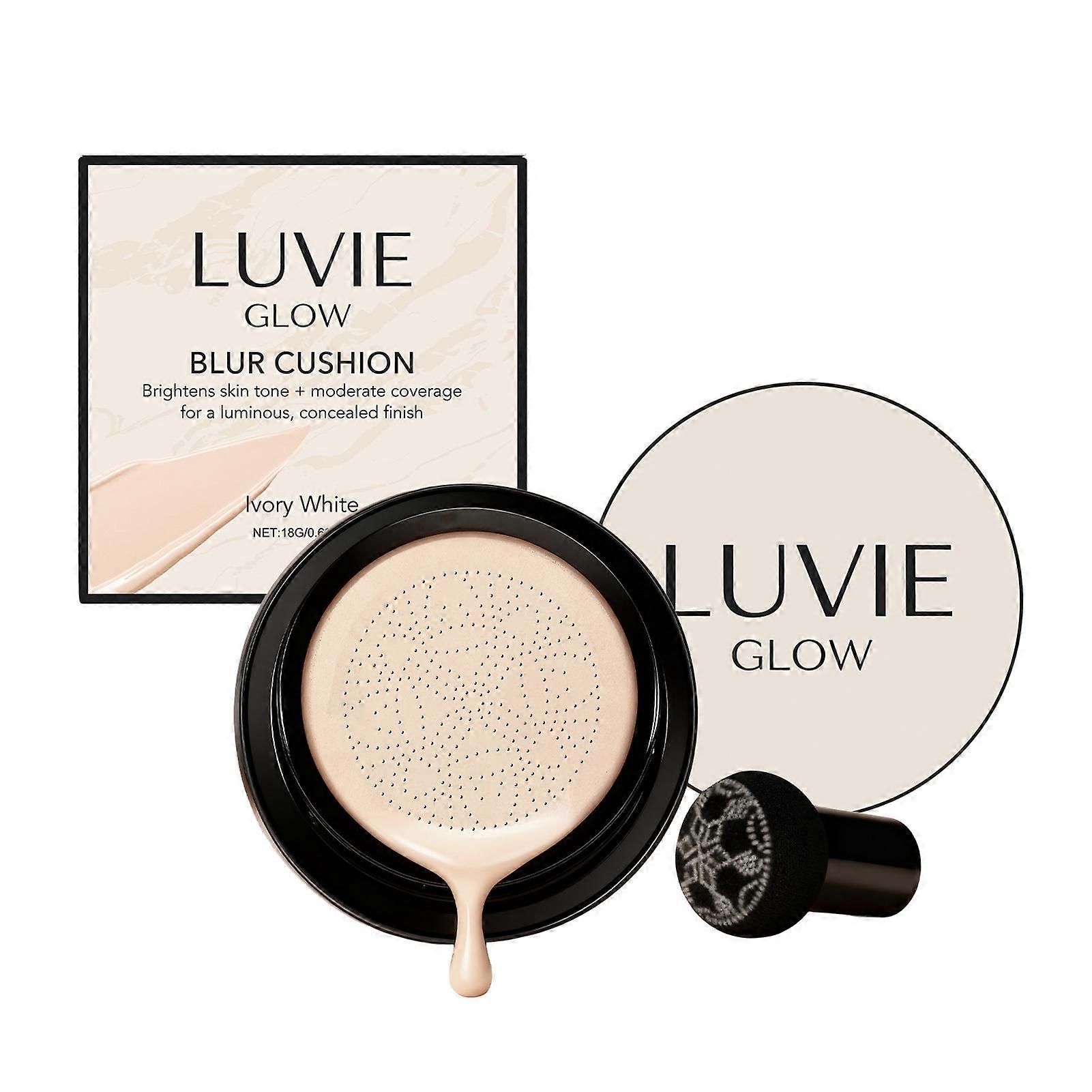 Luvie Glow Blur Cushion Foundation - Mushroom Head Air Cushion CC Cream Natural Long-Lasting Coverage​ BB Cream for All Skin Types