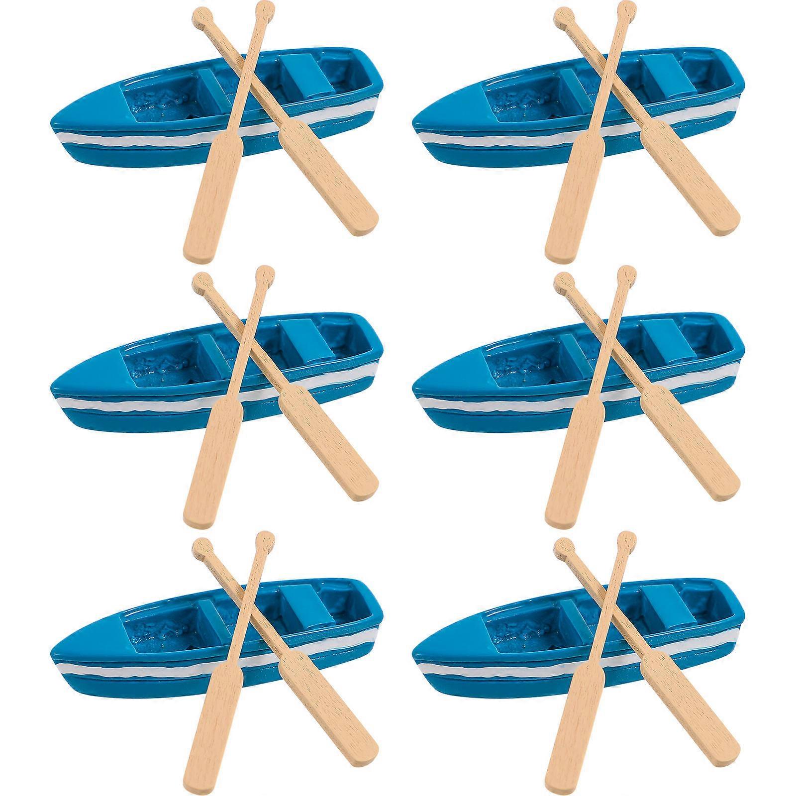 Mini Resin Boat and Paddles Model Set for Kids Playing with Assorted Color Plastic Craft 6 Pieces