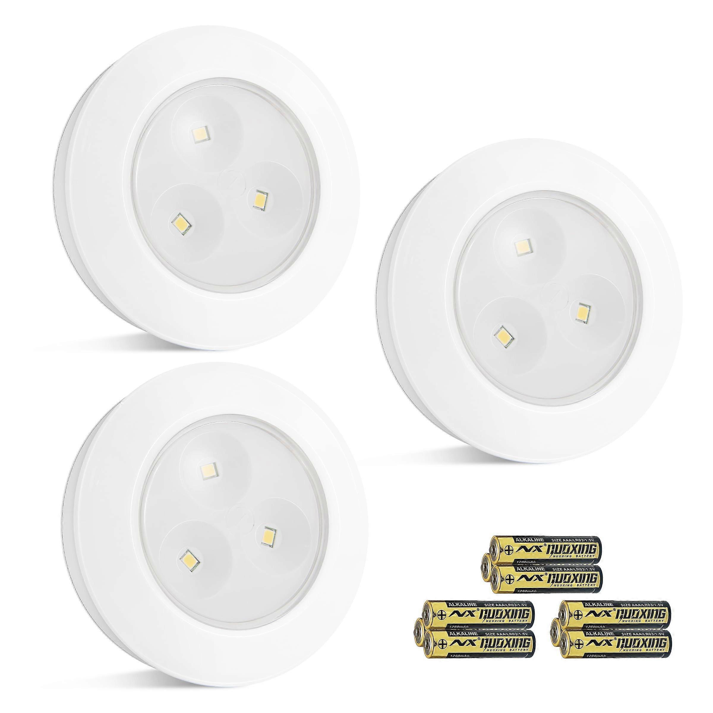 LED Puck Lights 3 Pack Wireless Touch Activated Battery Operated for Kitchen Closet Counters White