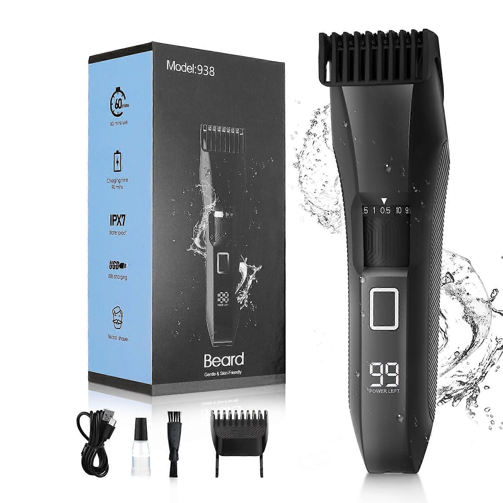 Beard Trimmer for Men, 20Length Precision Control, Cordless Waterproof, USB Rechargeable with LED Display