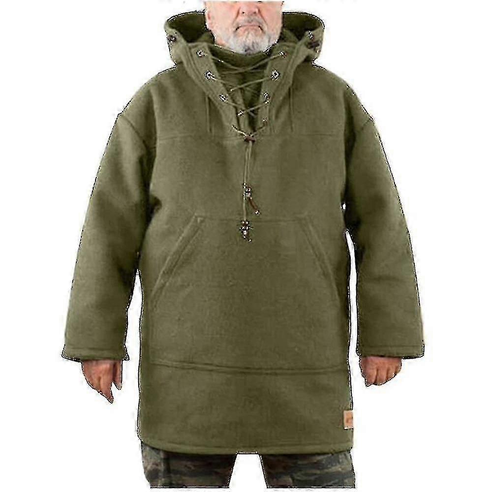 Men Thermal Windbreaker Jacket Winter Warm Hooded Wool Coat