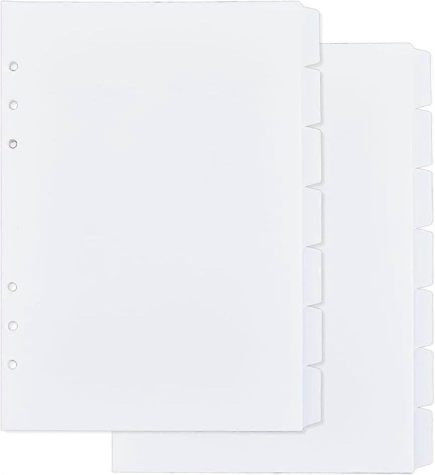 2 Sets 14 Sheets A5 Index Binder Dividers White Plastic Binder Dividers 6 Ring Binder Dividers Binder Dividers Pages with 7-Tabs 6 Holes Ring Index Pa