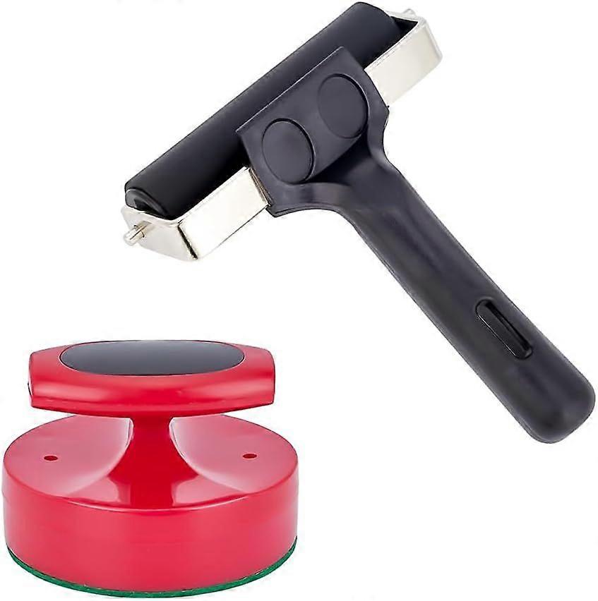 94x63mm Red Block Printing Baren and Black Rubber Roller for Crafting Brayer Rollers Tool Paint and Ink Rollers Tool for Stamping and Scrapbooks Scree