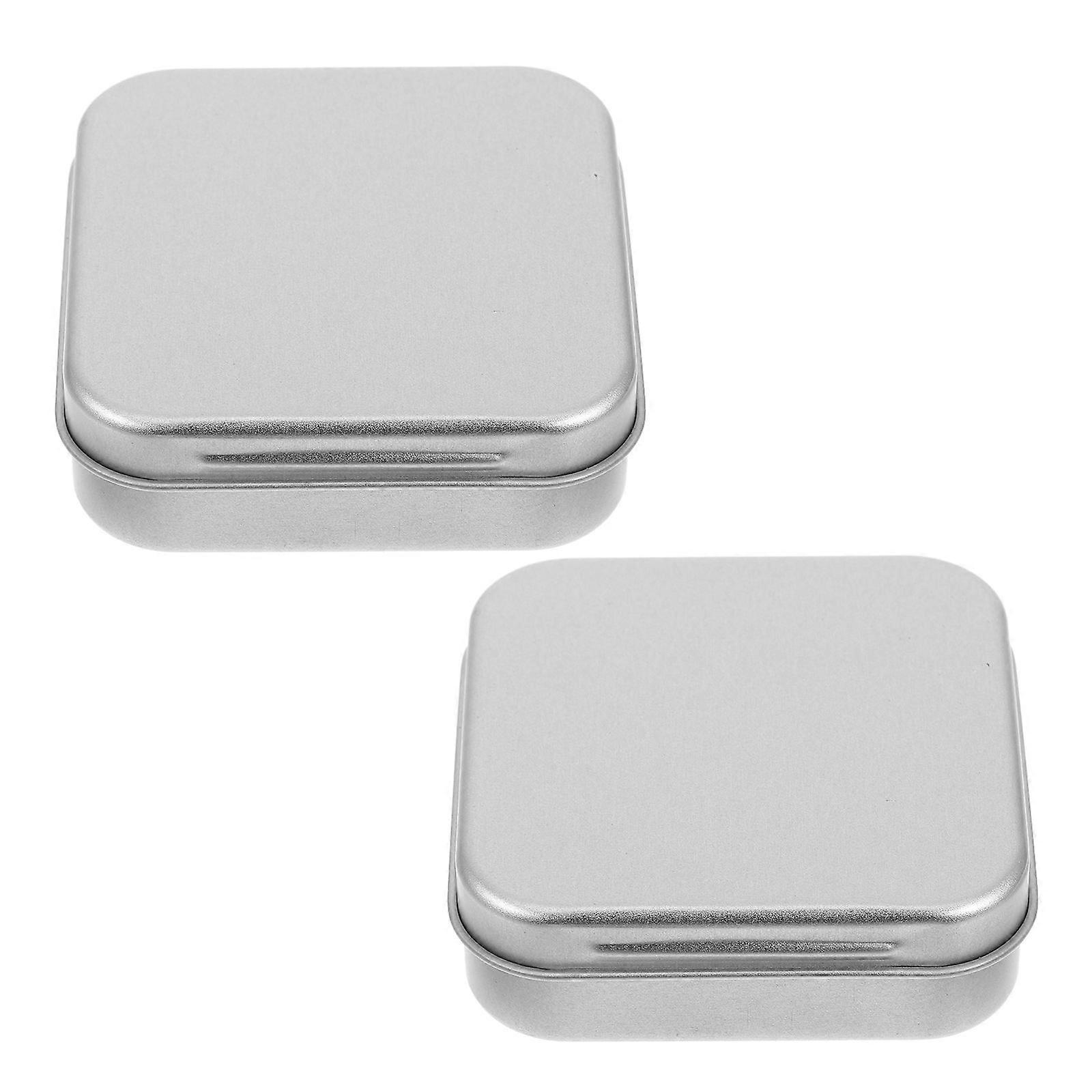 Silver Iron Box Metal Tin Containers for Storage 2Pcs with Lid Compact Boxes