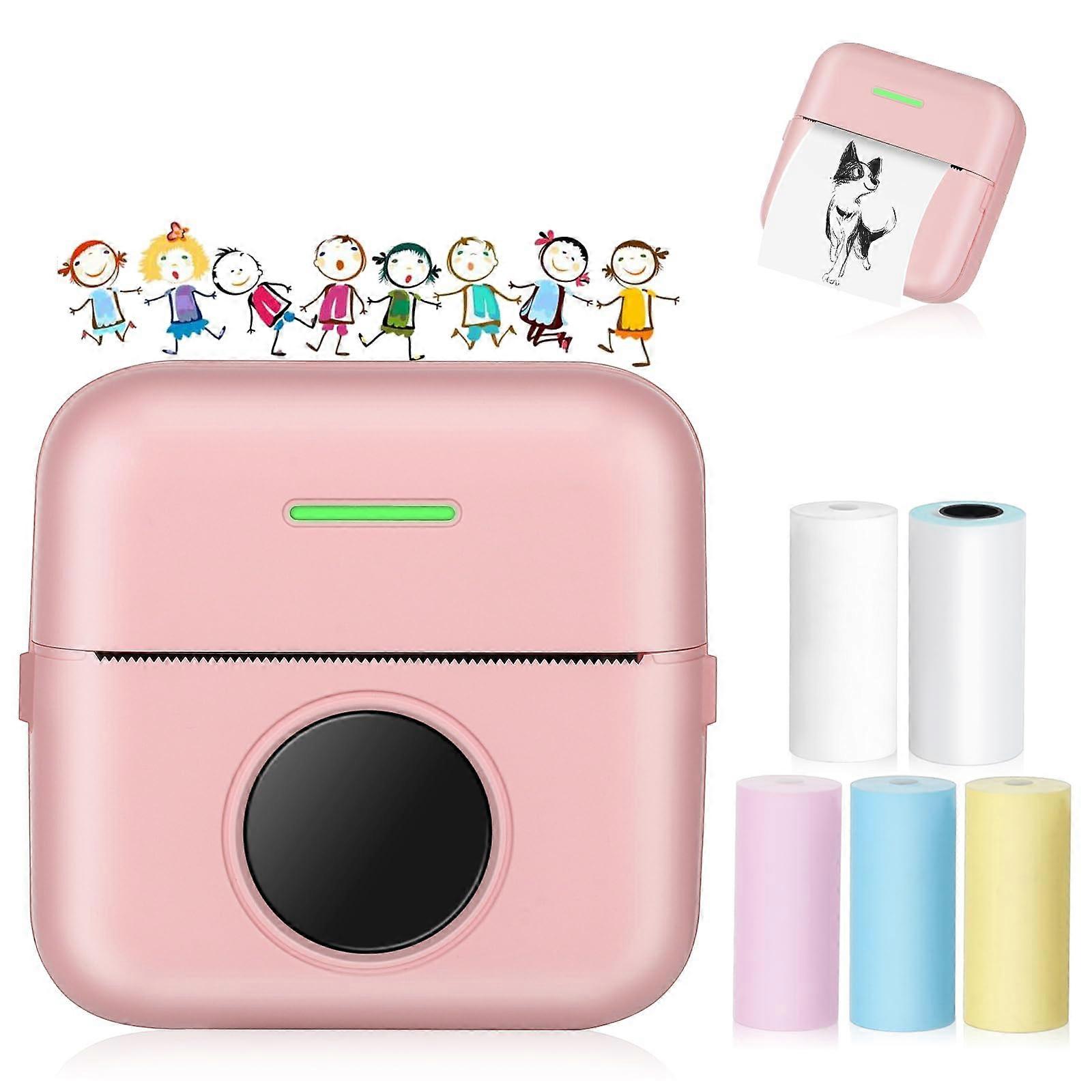 Portable Bluetooth Printer with 5 Thermal Paper Rolls, Wireless Mini Photo and Sticker Printer for iOS and Android