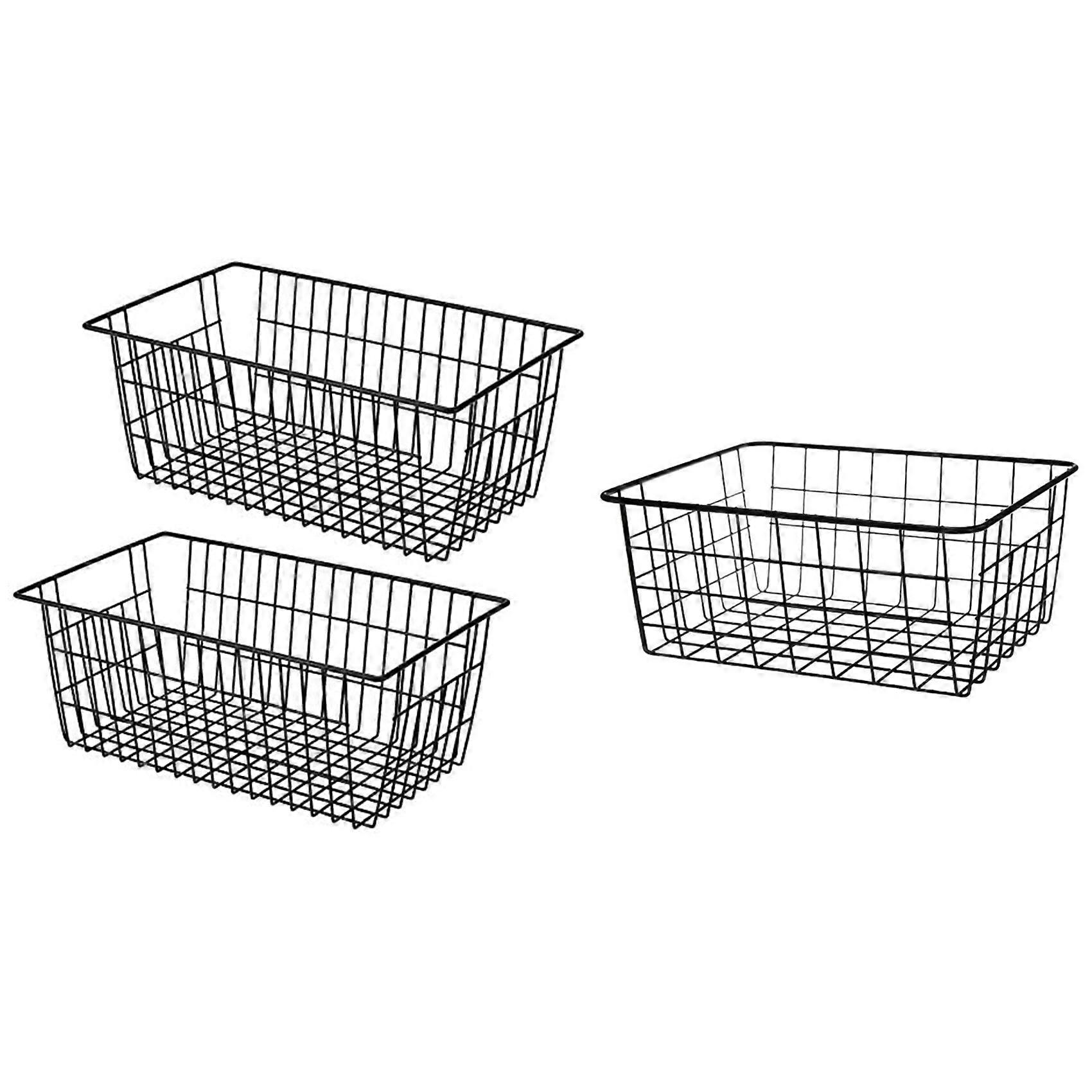3 Pcs Storage Baskets Metal Basket Without Interlining Bathroom Kitchen Organizer Black,A & B