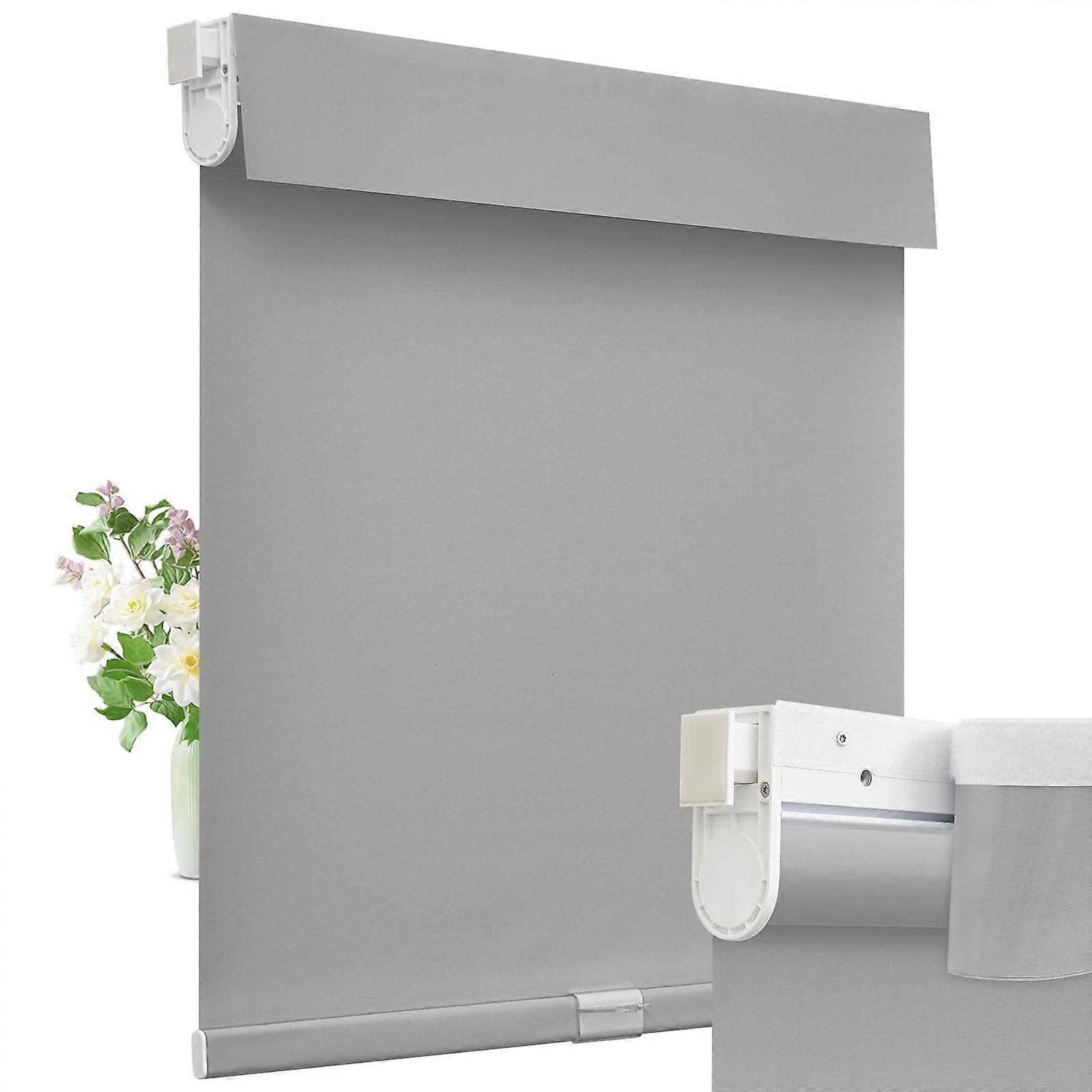 Cordless Roller Blinds No Drill Blackout Shades Custom Size Thermal Insulated Waterproof Window Shades Gray with Valance