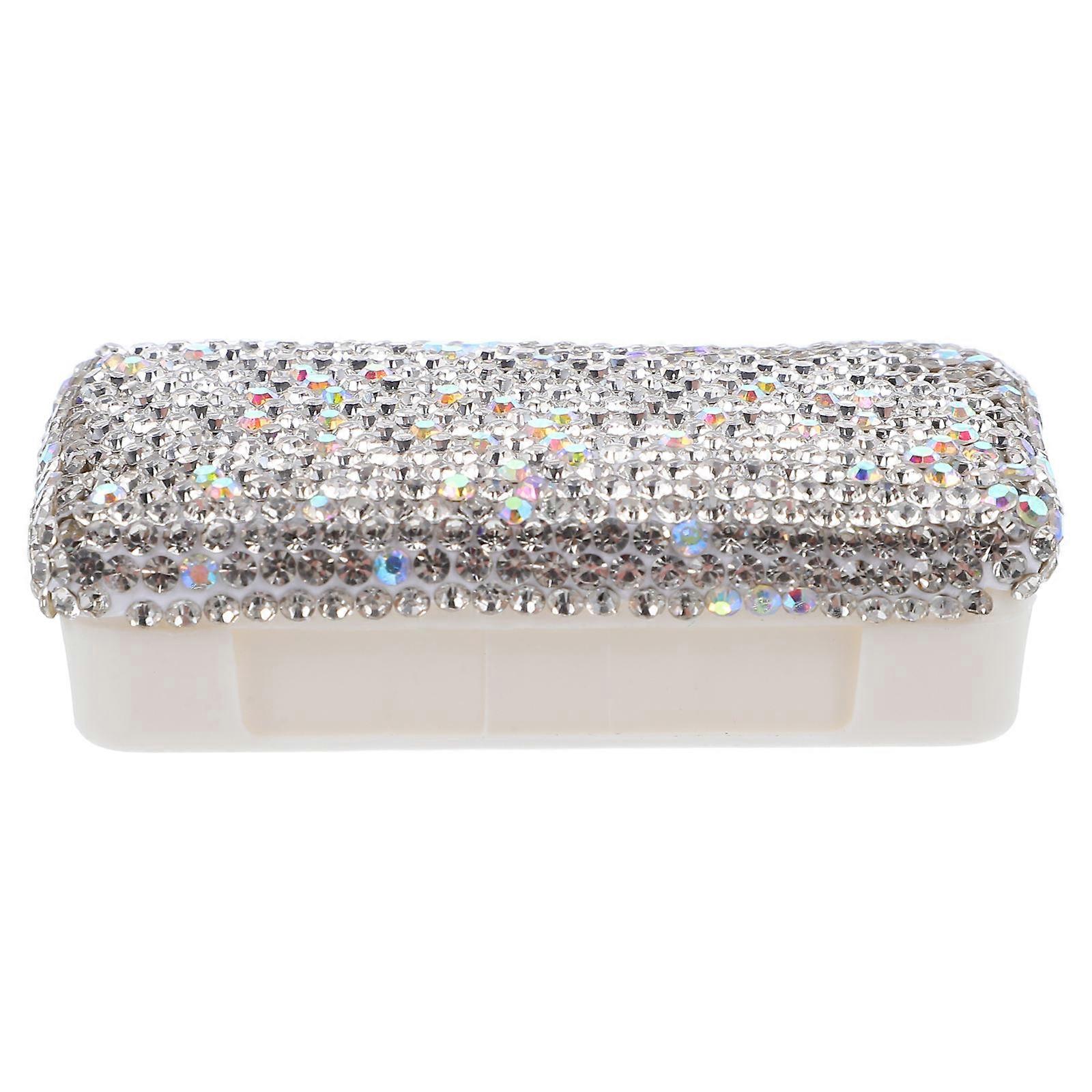 Bling Rhinestone Pill Case for Daily Use Compact Pill Storage Box