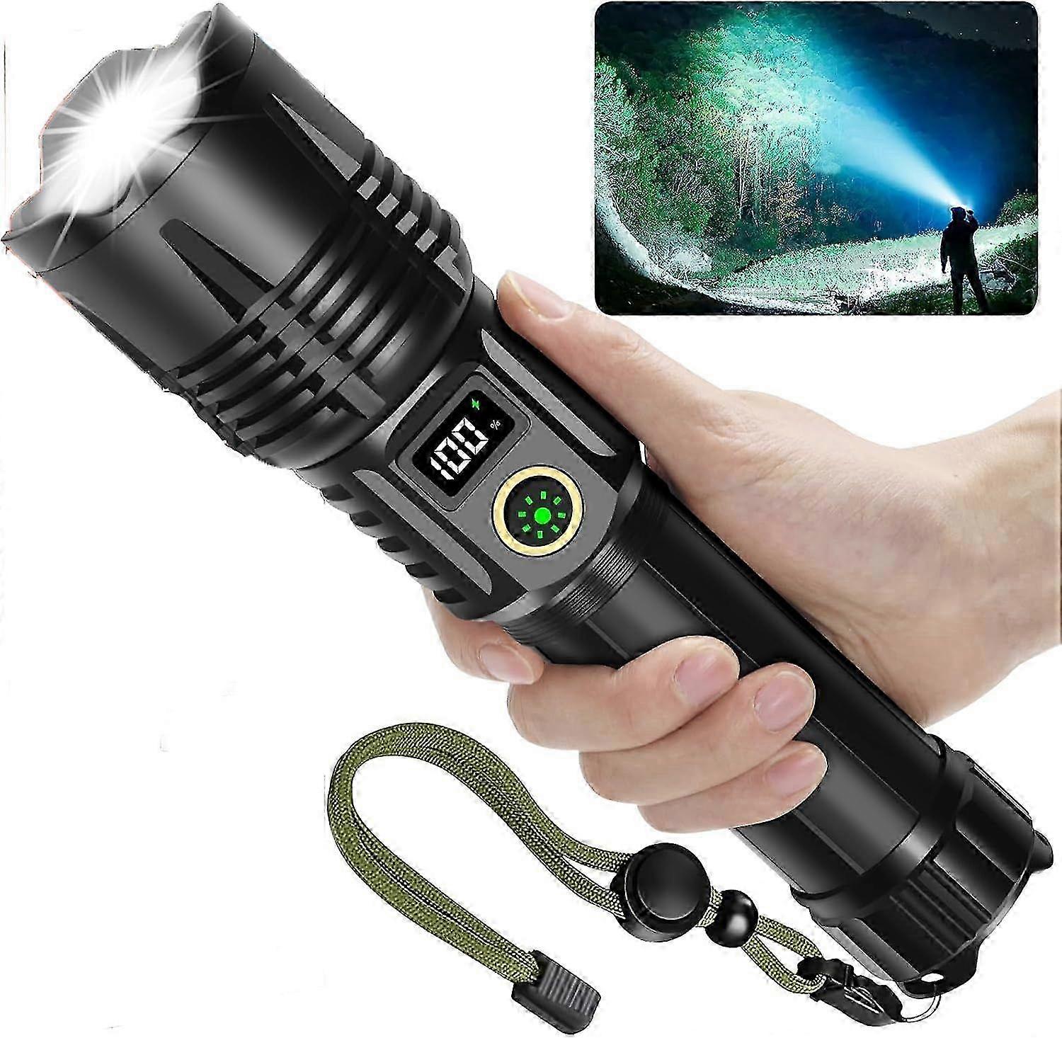 Rechargeable Flashlight 1000m Range, 5 Modes, IPX6 Waterproof