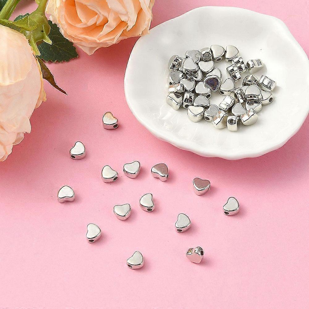 CCB Plastic Beads Heart Platinum 6x7x3.5mm Hole: 1.8mm