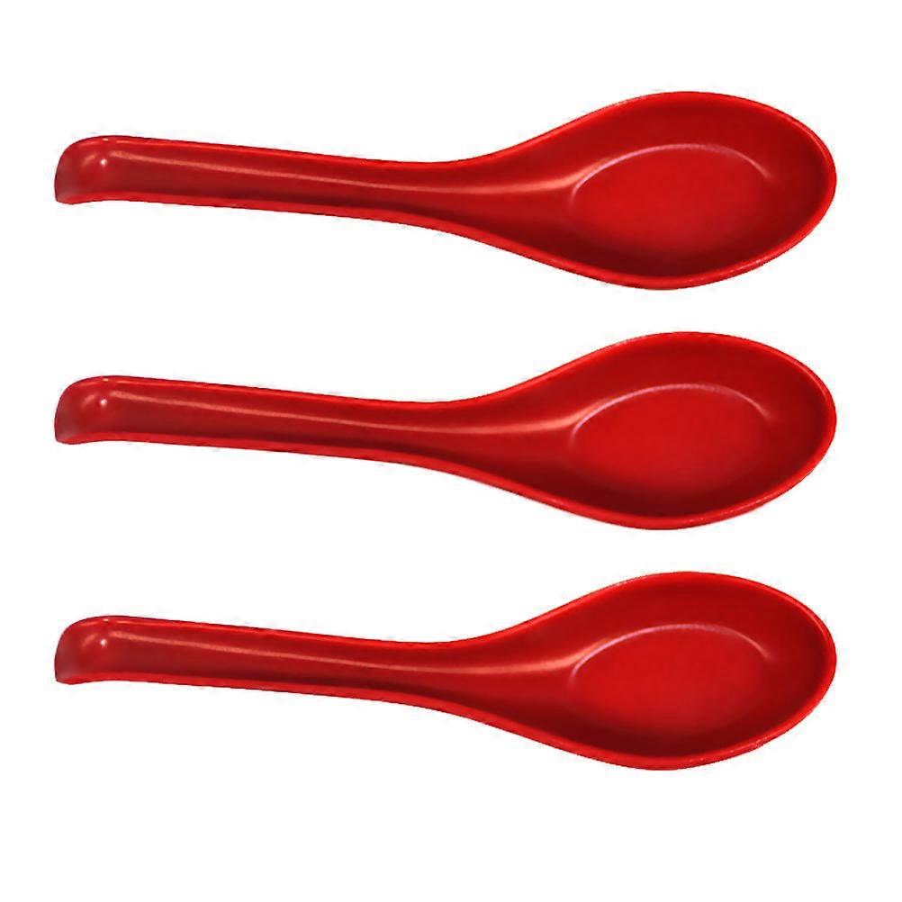 Asian Soup Spoon Reusable Red Dinner Spoons for Decoration 3Pcs Set