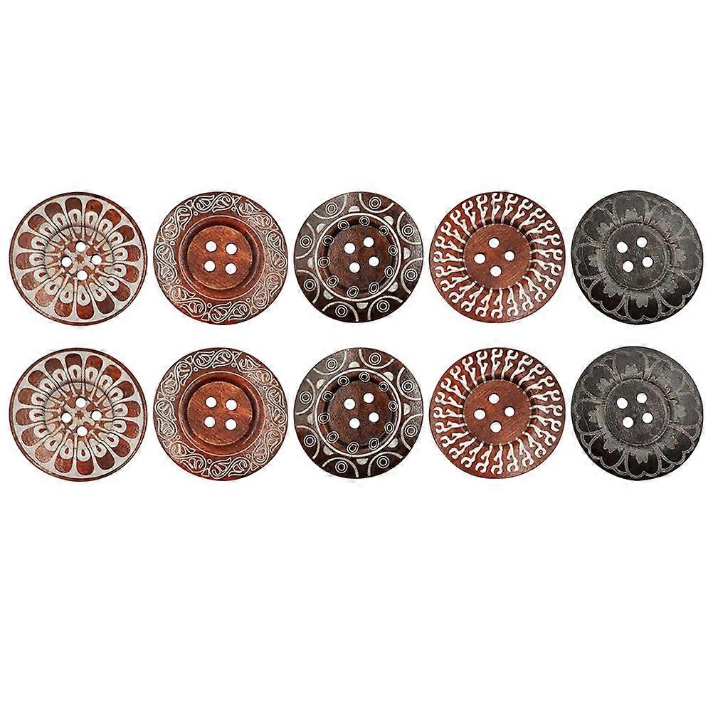Wooden Buttons Carving Printed Pattern Buttons for Decor 30Pcs Assorted Color