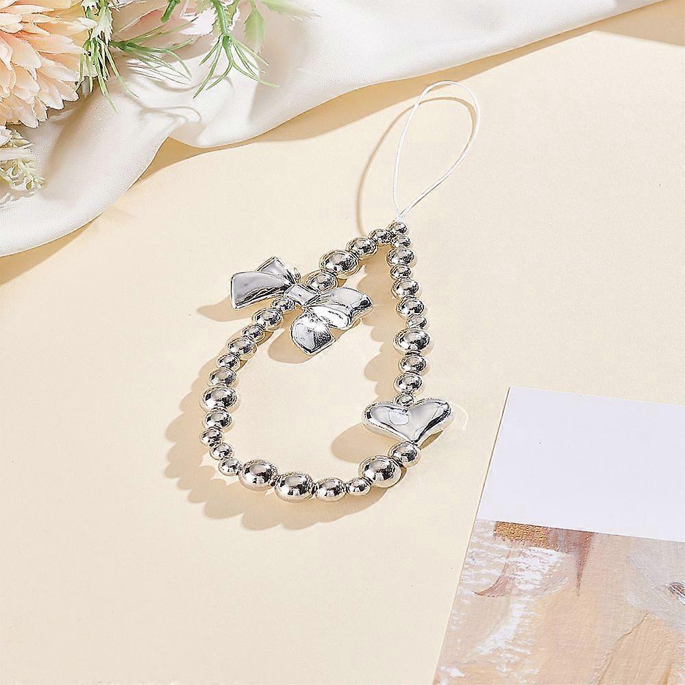 1pc Plastic Beads Mobile Chain Mobile Straps Bowknot Silver 180mm