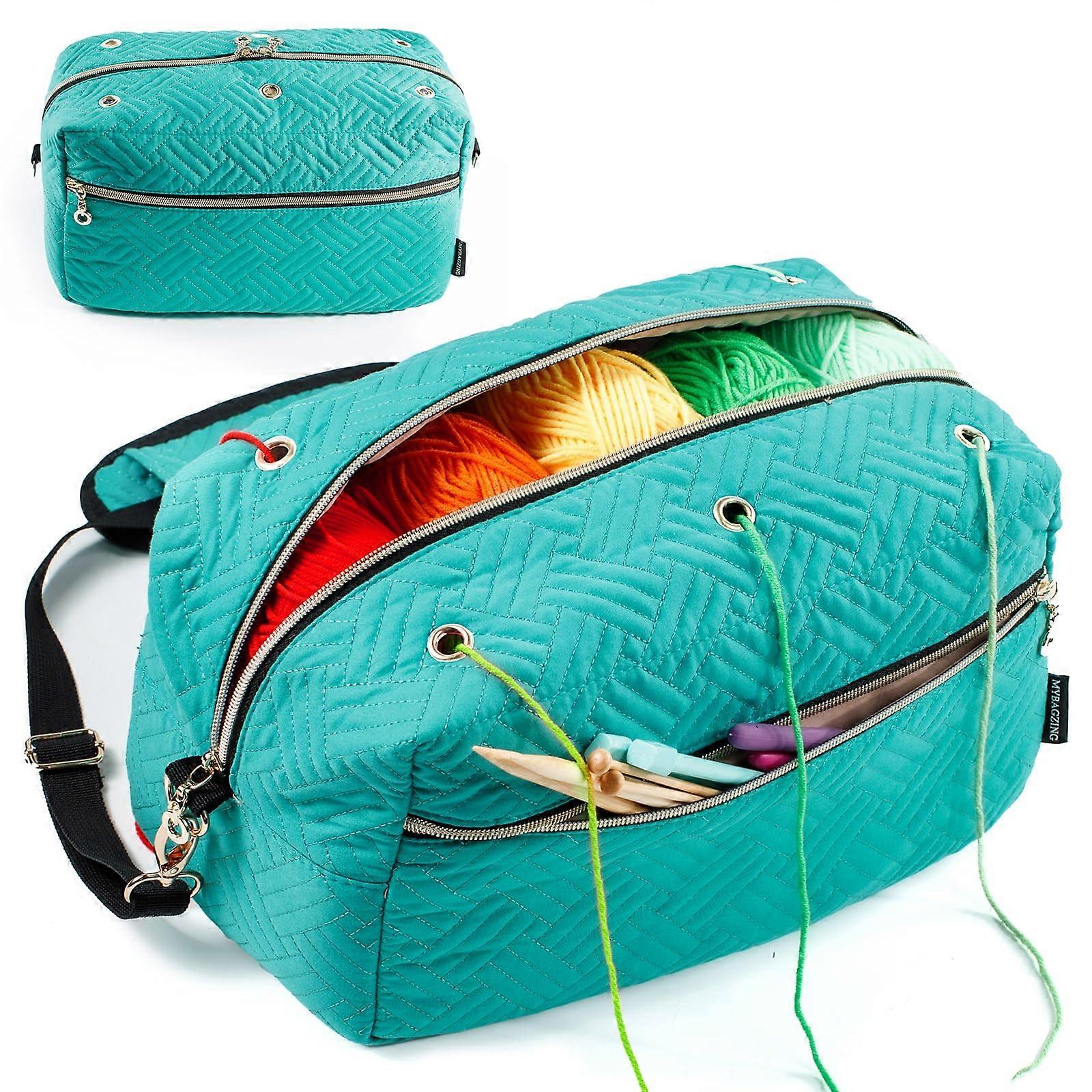 Yarn Storage Bag with Tangle Access, Crochet Organizer for Knitting Projects, Medium Teal