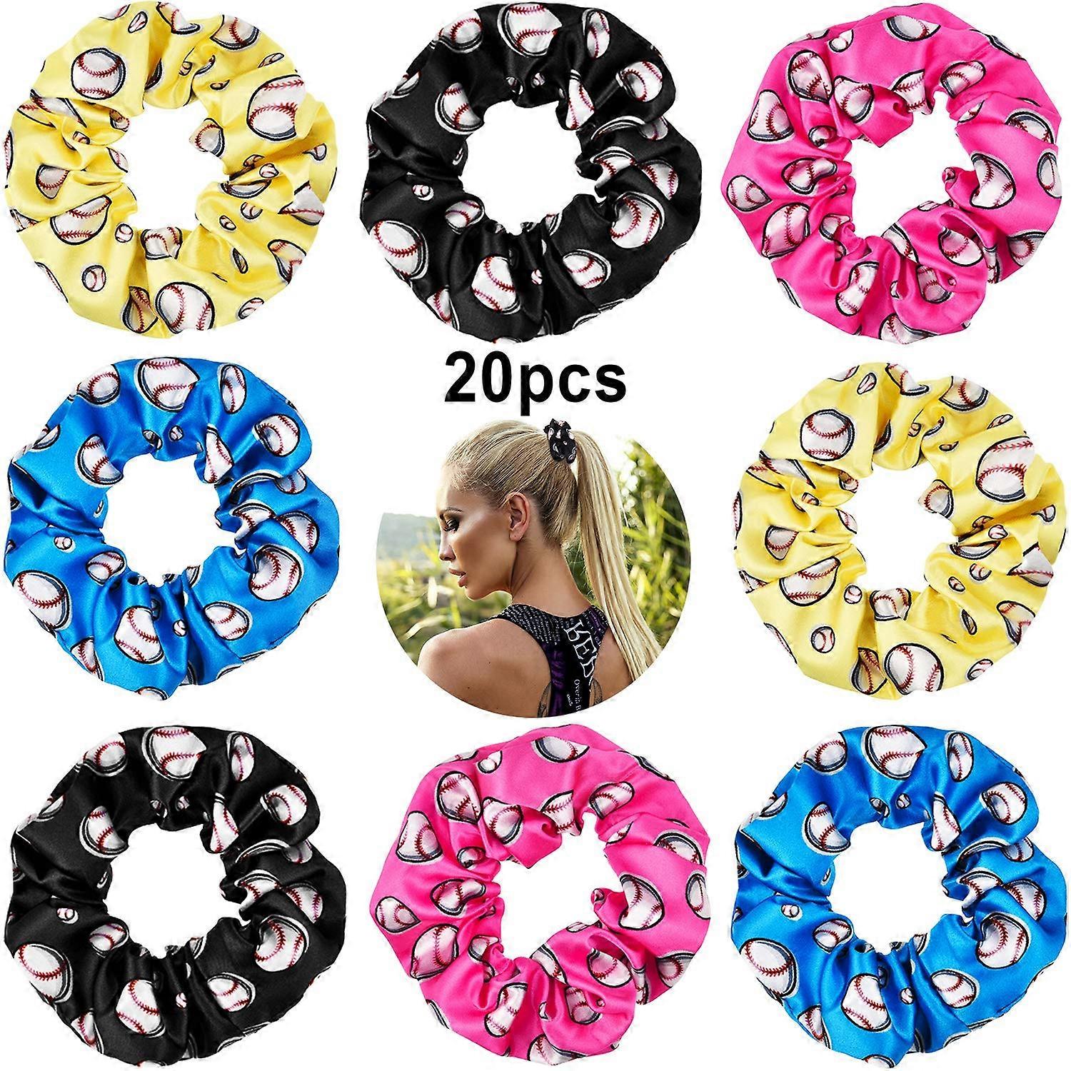 20pcs Baseball Satin Hair Scrunchies with Durable Elastic Core, Tangle Surface, Multi Colors