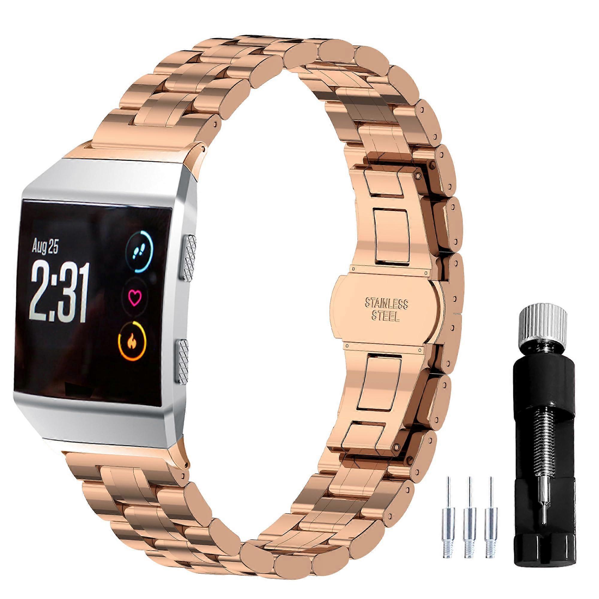 Rose Gold Stainless Steel Replacement Strap Adjustable Link Design for Fitbit Ionic Men Women