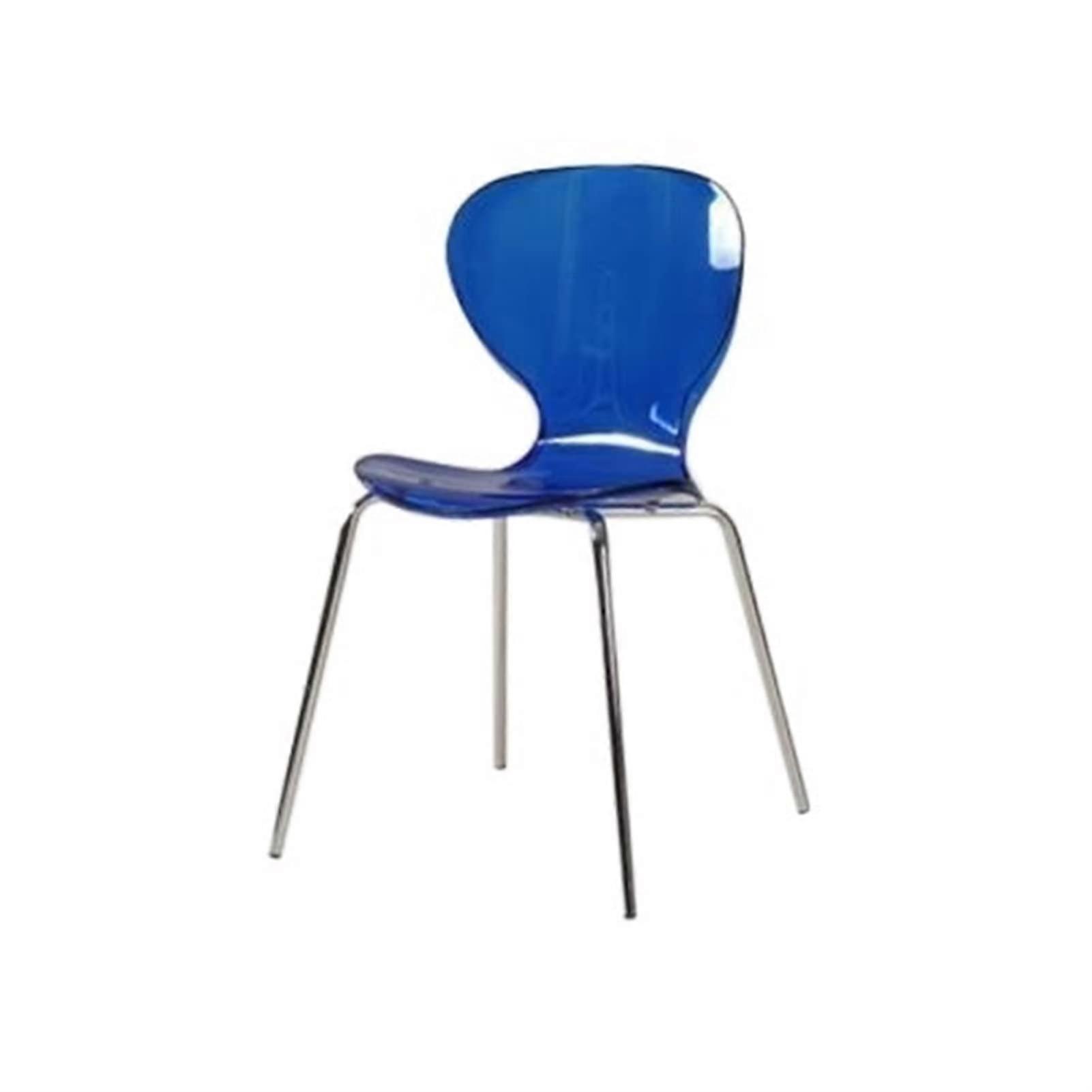 Transparent Plastic Chair with Backrest, Modern Clear Dining Chair, Durable Thickened Blue Design
