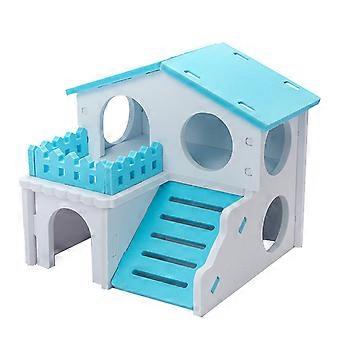 Hamster Huis Geventileerd Ontwerp Dubbele Lagen Houten Hamster Hideout Accessoires Speelgoed voor Cavia