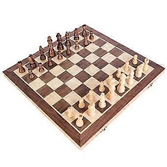 Taittuva shakkilauta, puinen ristikko, matalat puupalat, lautapeli (korkeimman shakkipalan korkeus 8 cm, laudan koko 40 cm)
